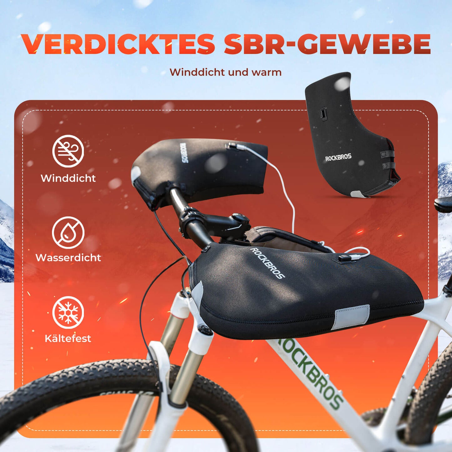 Verwarmde, waterbestendige fietsstuurhoezen - oplaadbaar ROCKBROS