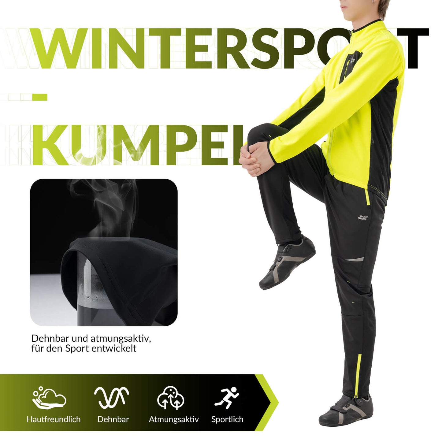 Herenfietsbroek, winddicht en warm voor winterse buitensporten, ROCKBROS