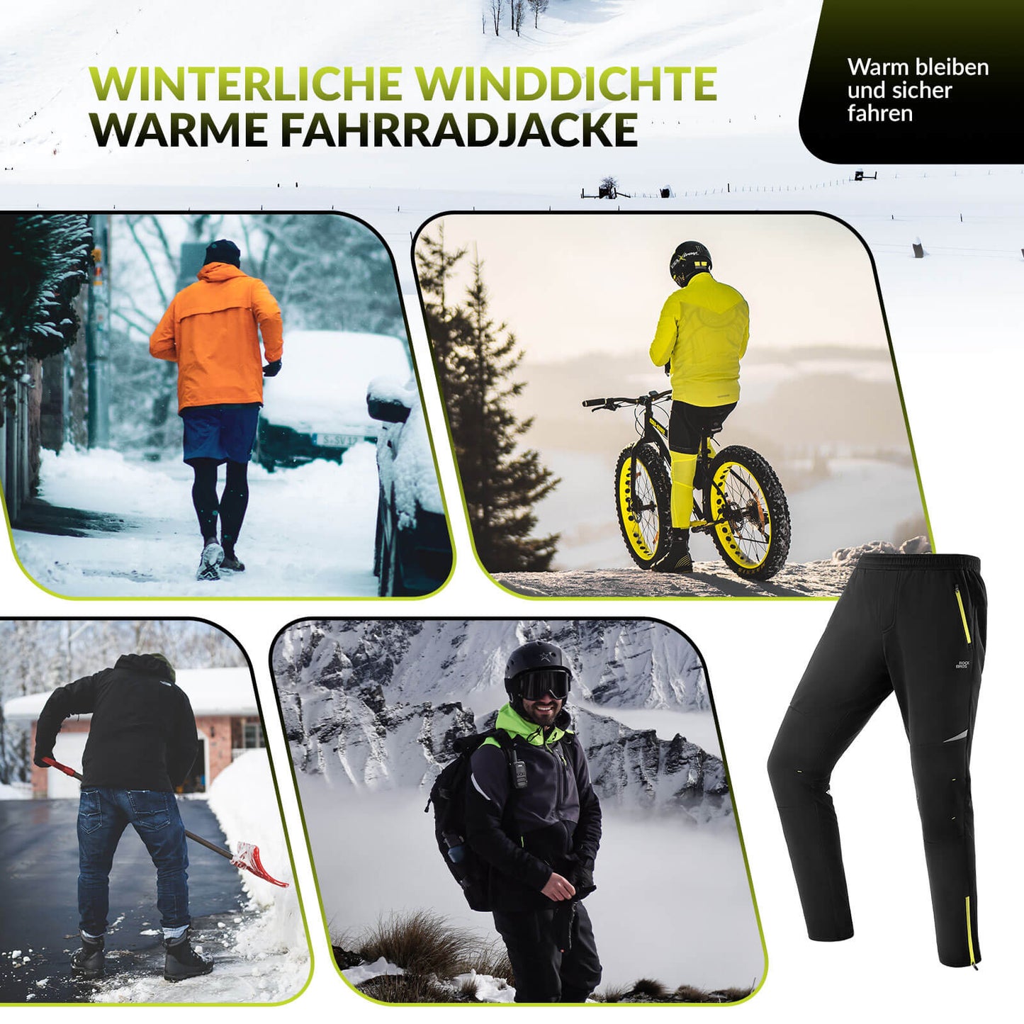 Herenfietsbroek, winddicht en warm voor winterse buitensporten, ROCKBROS