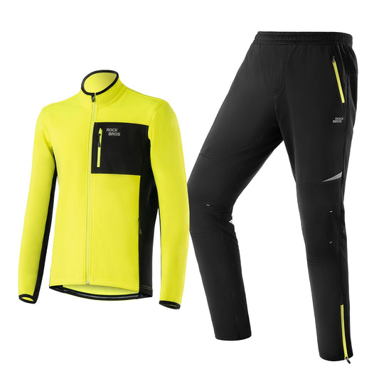 Fietsjas en -broek voor heren, wintergeel, winddicht en warm voor buitensporten, ROCKBROS