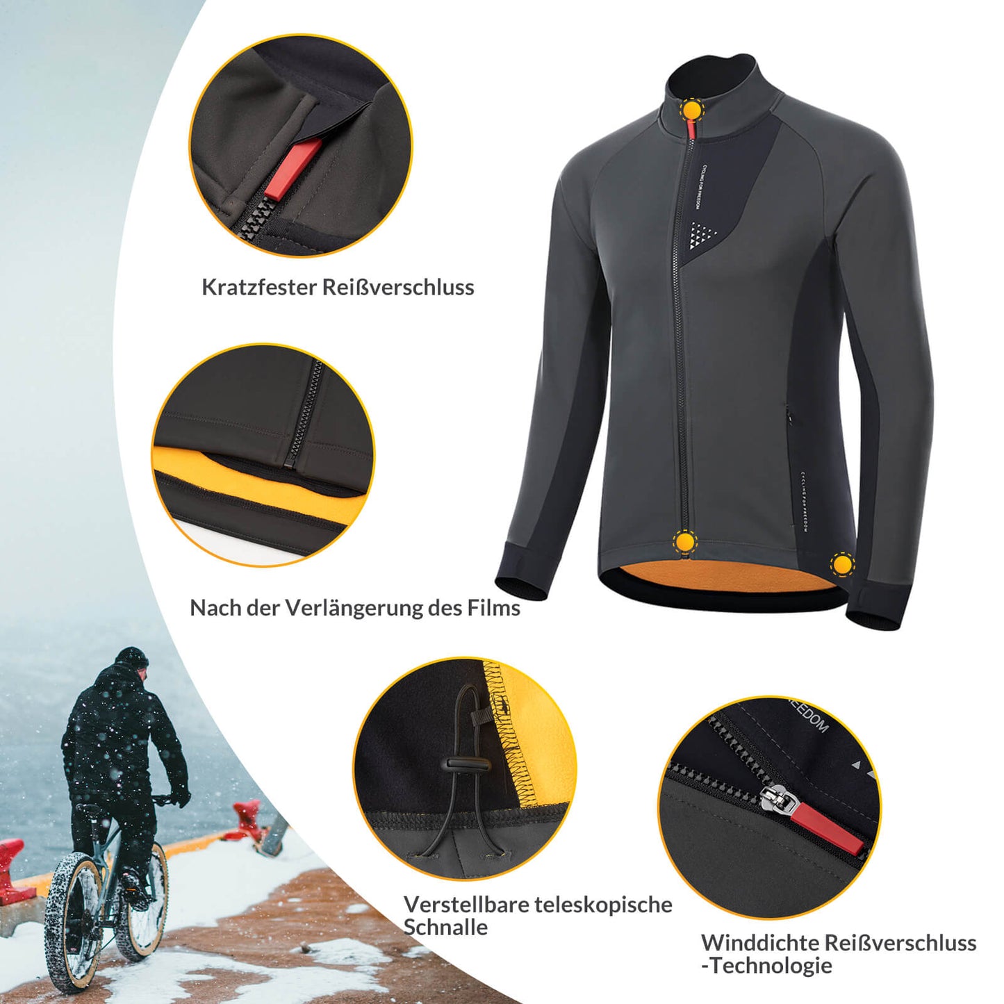 Winterfietsjas voor heren, winddicht, ademend met fleecevoering, ROCKBROS