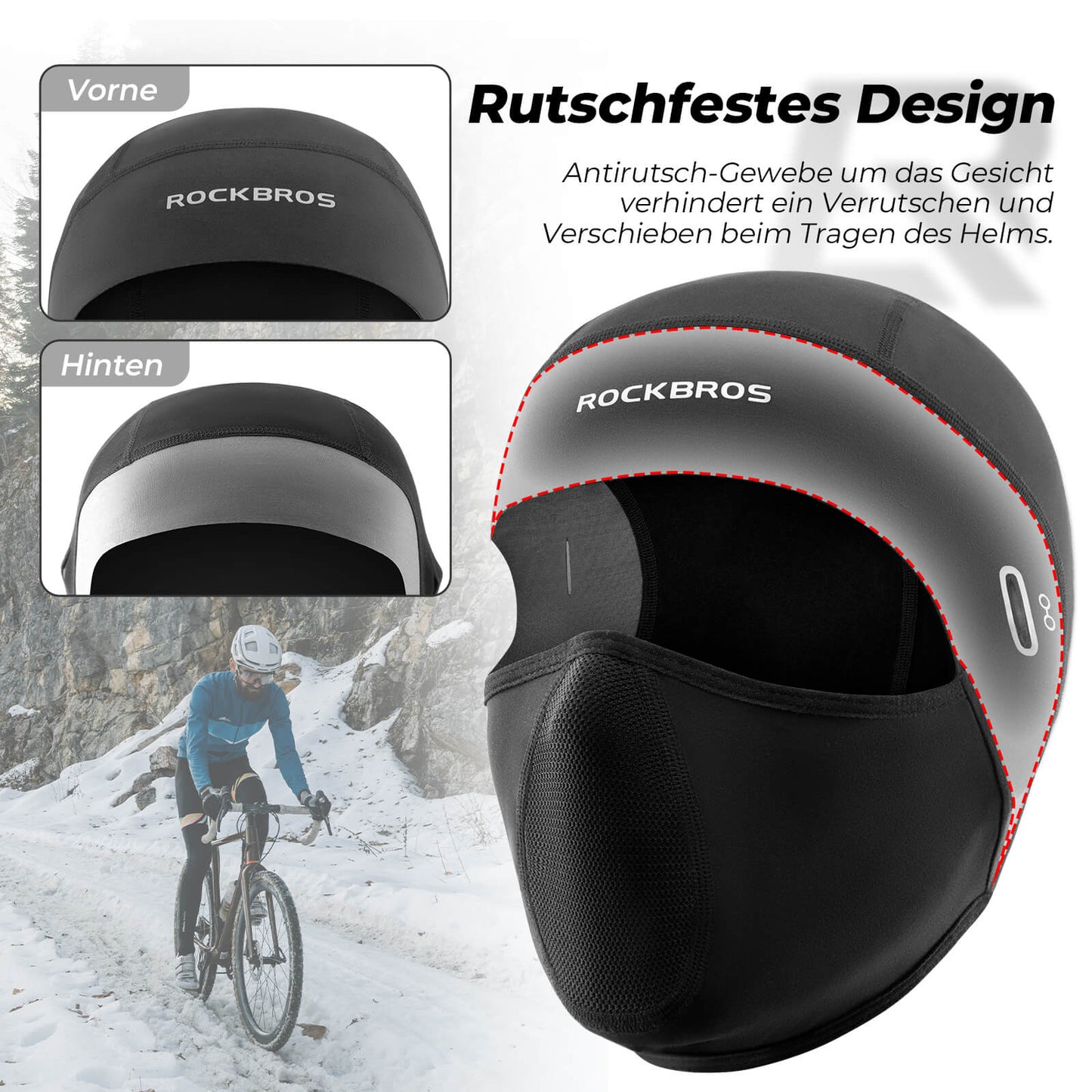 Balaclava/fleece masker voor onder de helm, geschikt voor fietsen en ski?n, ROCKBROS