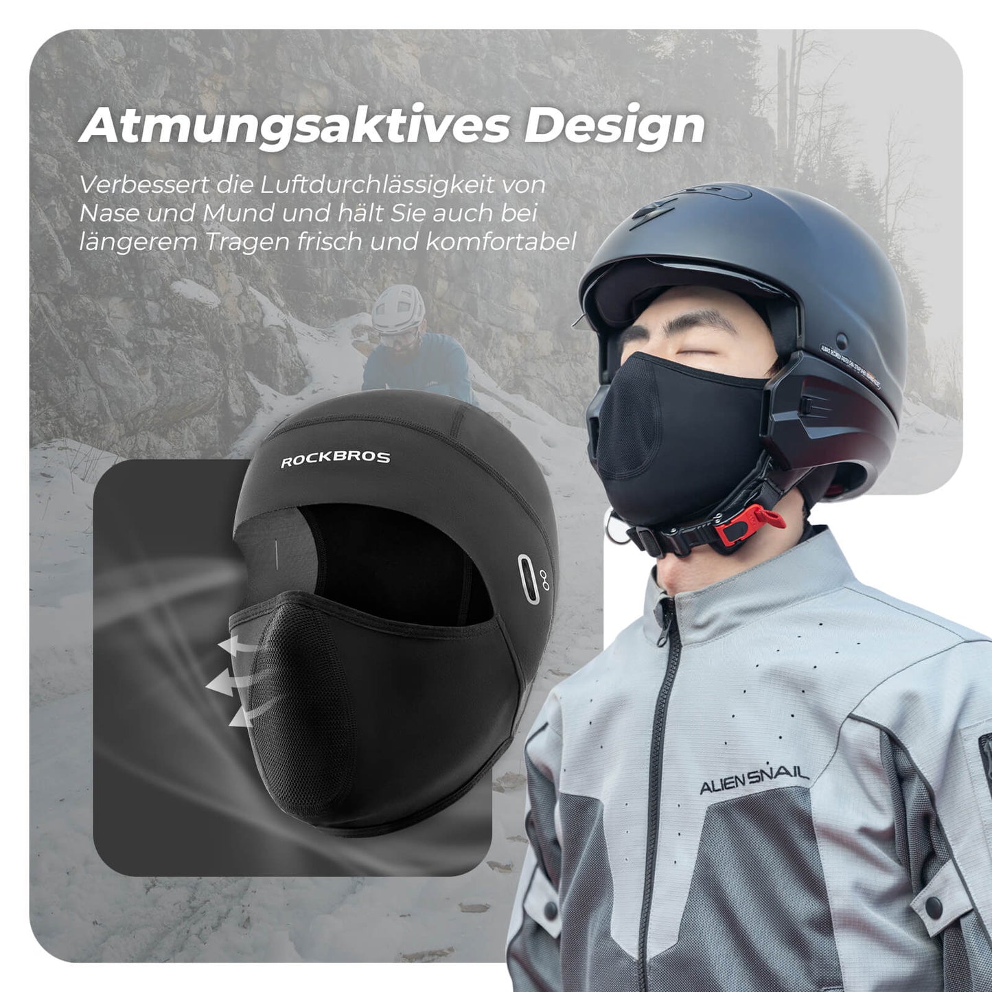 Balaclava/fleece masker voor onder de helm, geschikt voor fietsen en ski?n, ROCKBROS
