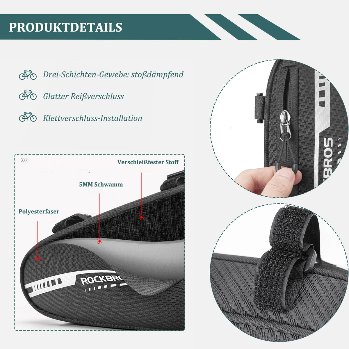 ROCKBROS Frametas waterdicht Driehoekstas voor MTB & Racefietsen 1,2L