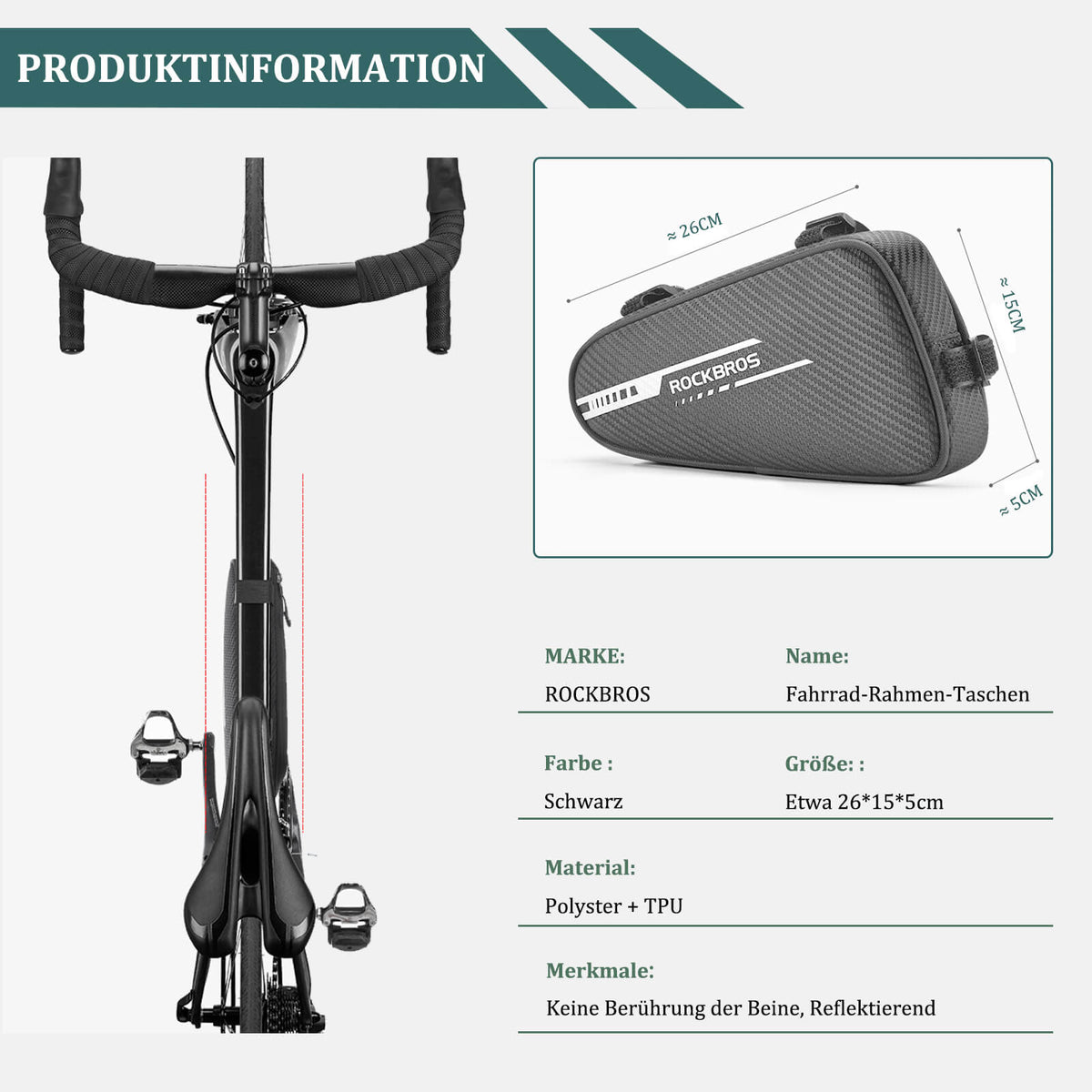 ROCKBROS Frametas waterdicht Driehoekstas voor MTB & Racefietsen 1,2L