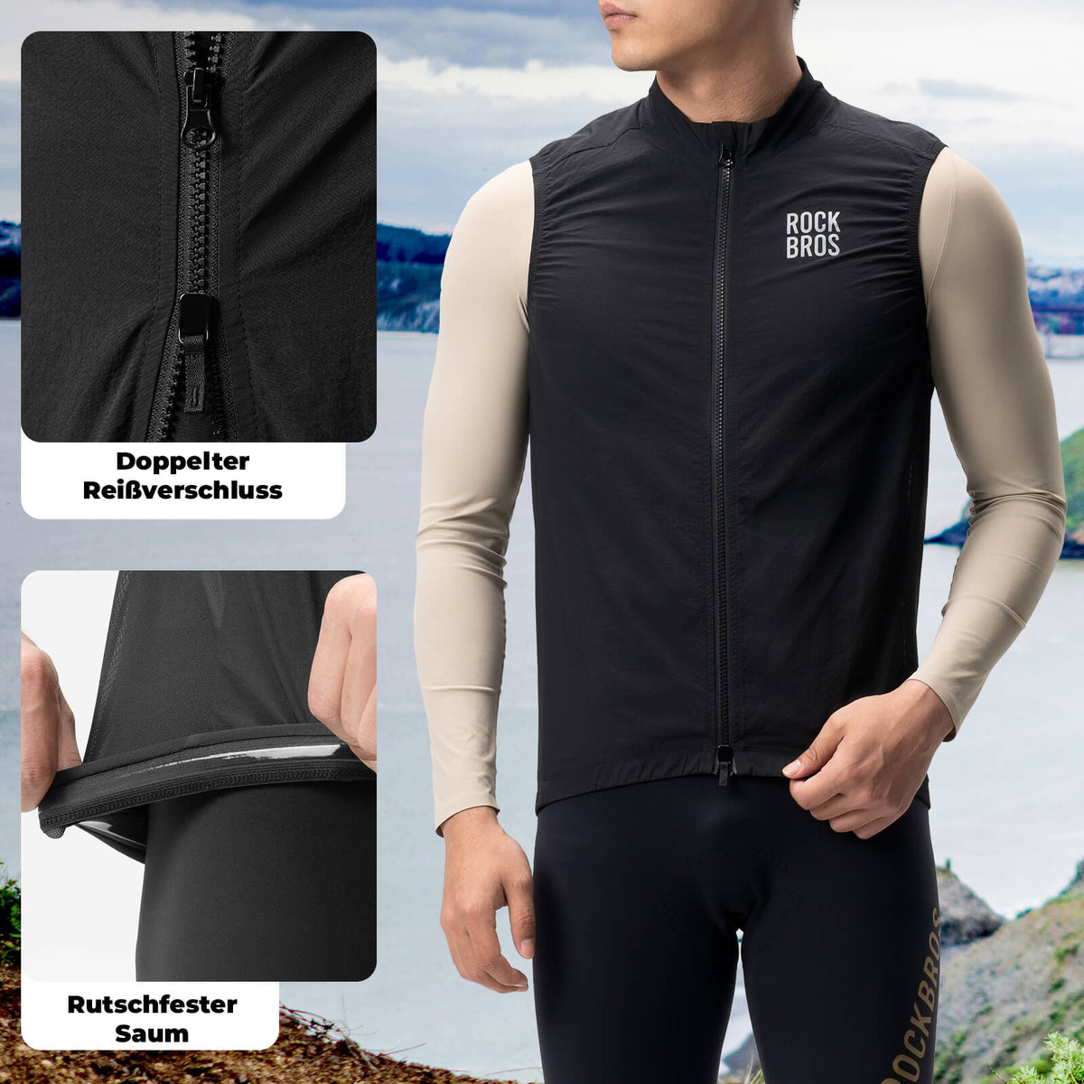 ROCKBROS Mouwloos fietsvest fietsjas Opvouwbaar Ademend