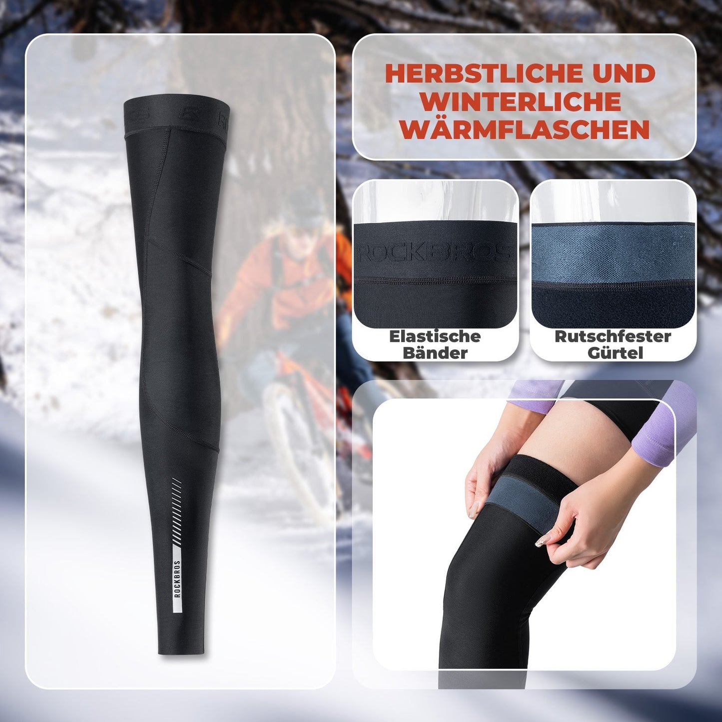 Fietsbeenwarmers, antislip winterkniebeschermers voor mannen en vrouwen, ROCKBROS