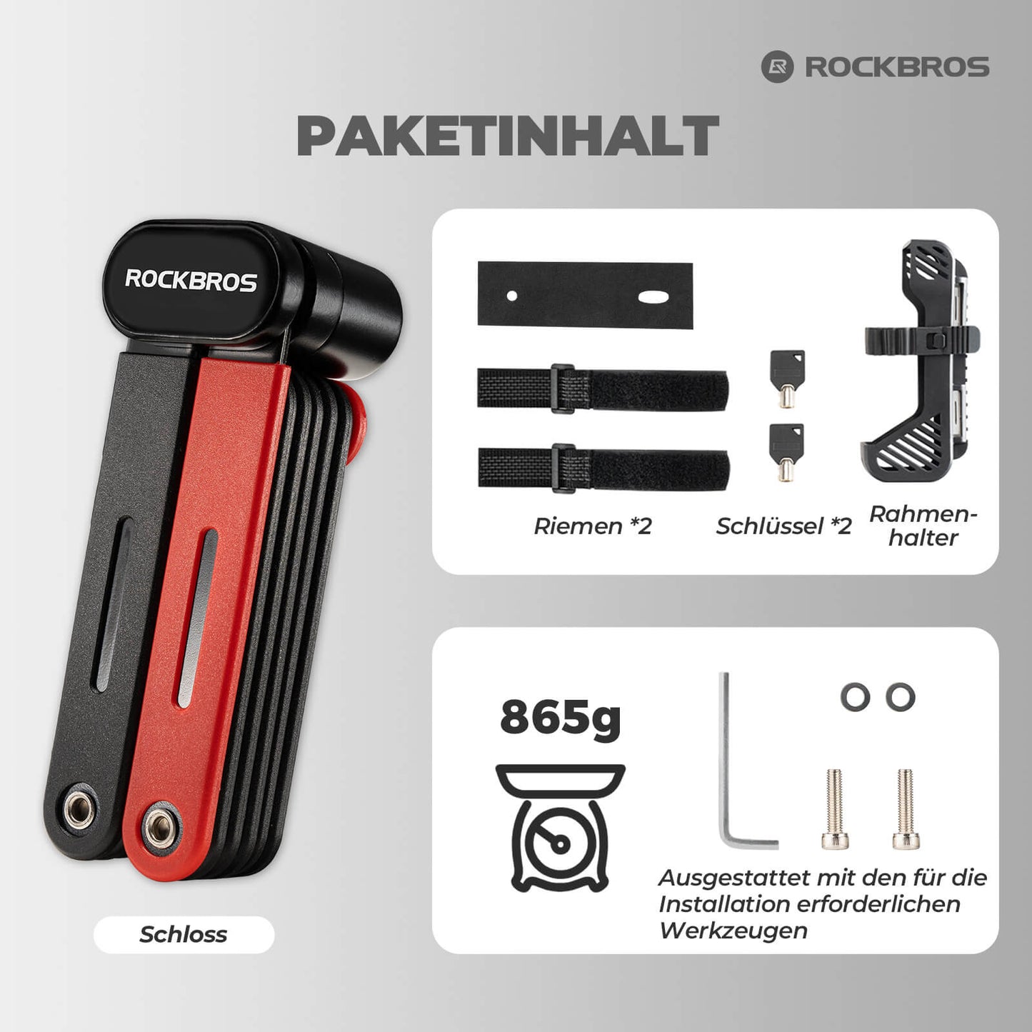 Opvouwbaar fietsslot, robuust antidiefstalapparaat met 2 sleutels, ROCKBROS