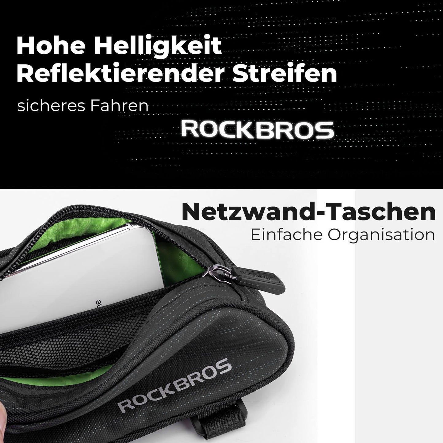 Fietstas voor op de bovenbuis/zadeltas 1,1 liter met interne vakken ROCKBROS