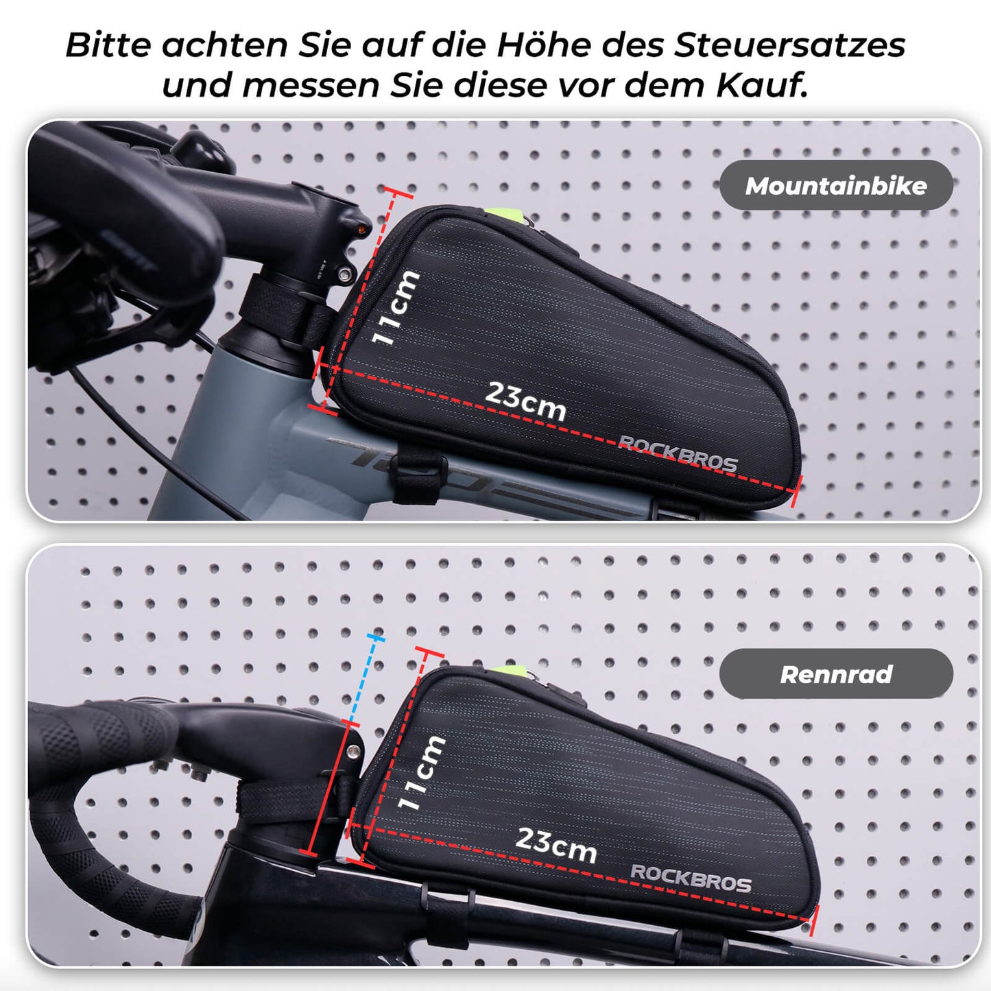 Fietstas voor op de bovenbuis/zadeltas 1,1 liter met interne vakken ROCKBROS