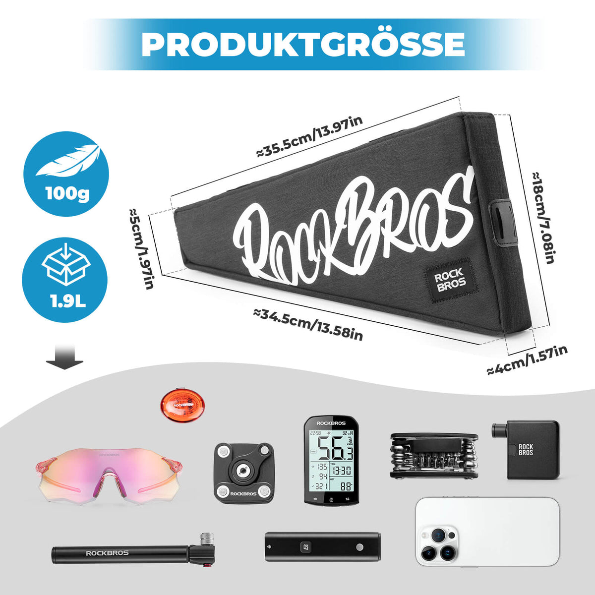 ROCKBROS Frametas met klittenbandsluiting 1,9L - SketchRide Series