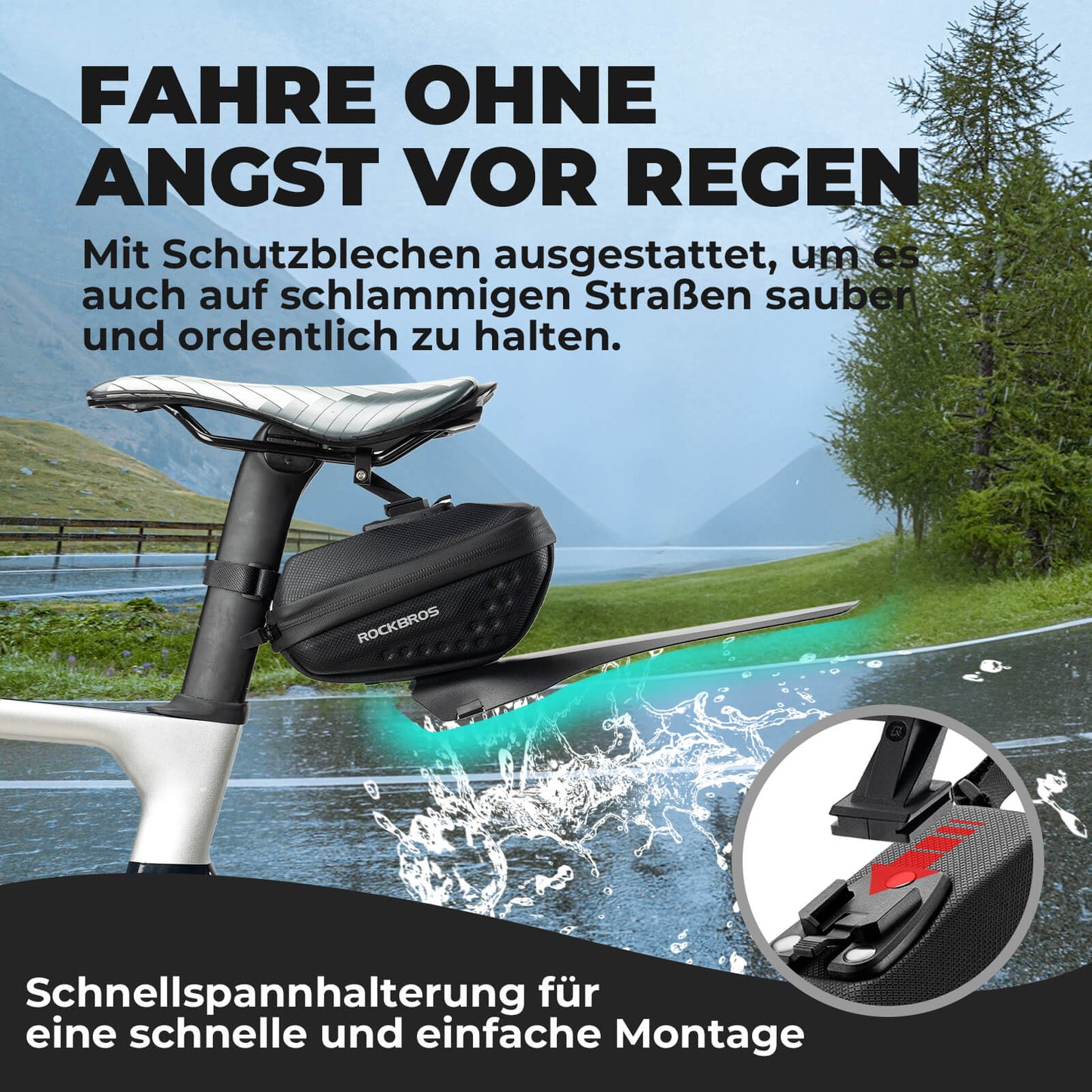 Fietszadeltas met spatbord, waterafstotend, 1,3L/0,8L, ROCKBROS