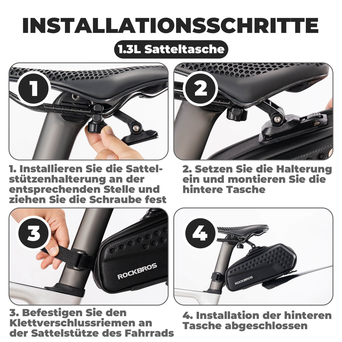 Fietszadeltas met spatbord, waterafstotend, 1,3L/0,8L, ROCKBROS
