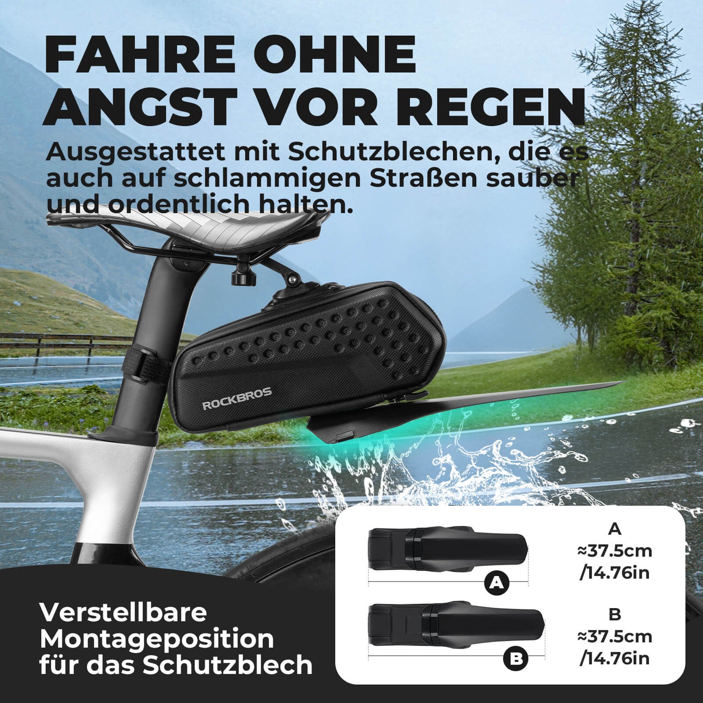 Fietszadeltas met spatbord, waterafstotend, 1,3L/0,8L, ROCKBROS