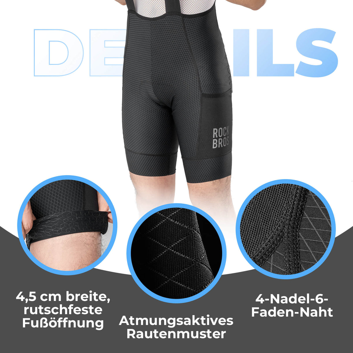 ROCKBROS Heren Fiets Broek met Bretellen met Zitzender Ademend Zomer