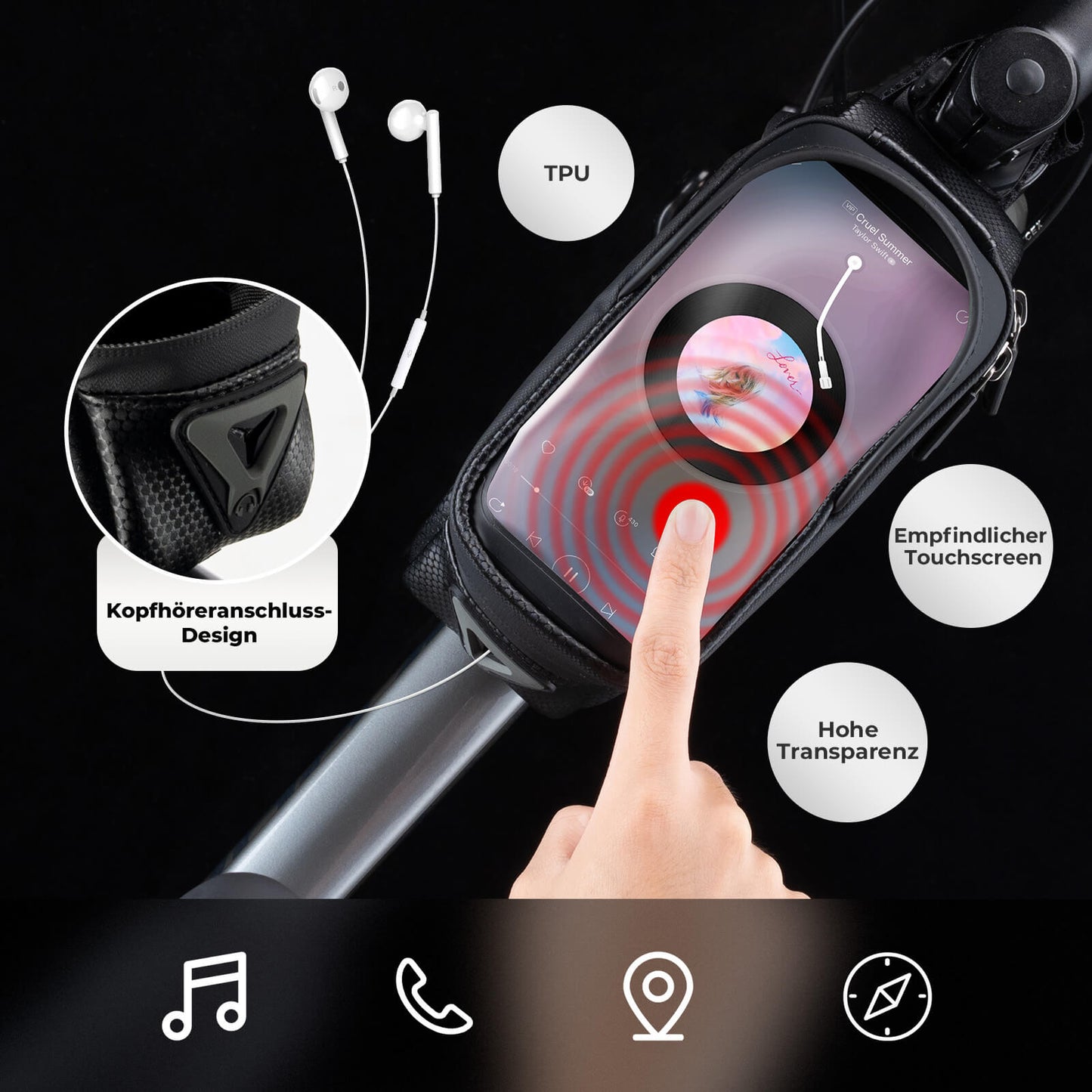 Waterafstotende fietstas, telefoonhoesje met TPU-touchscreen, ROCKBROS