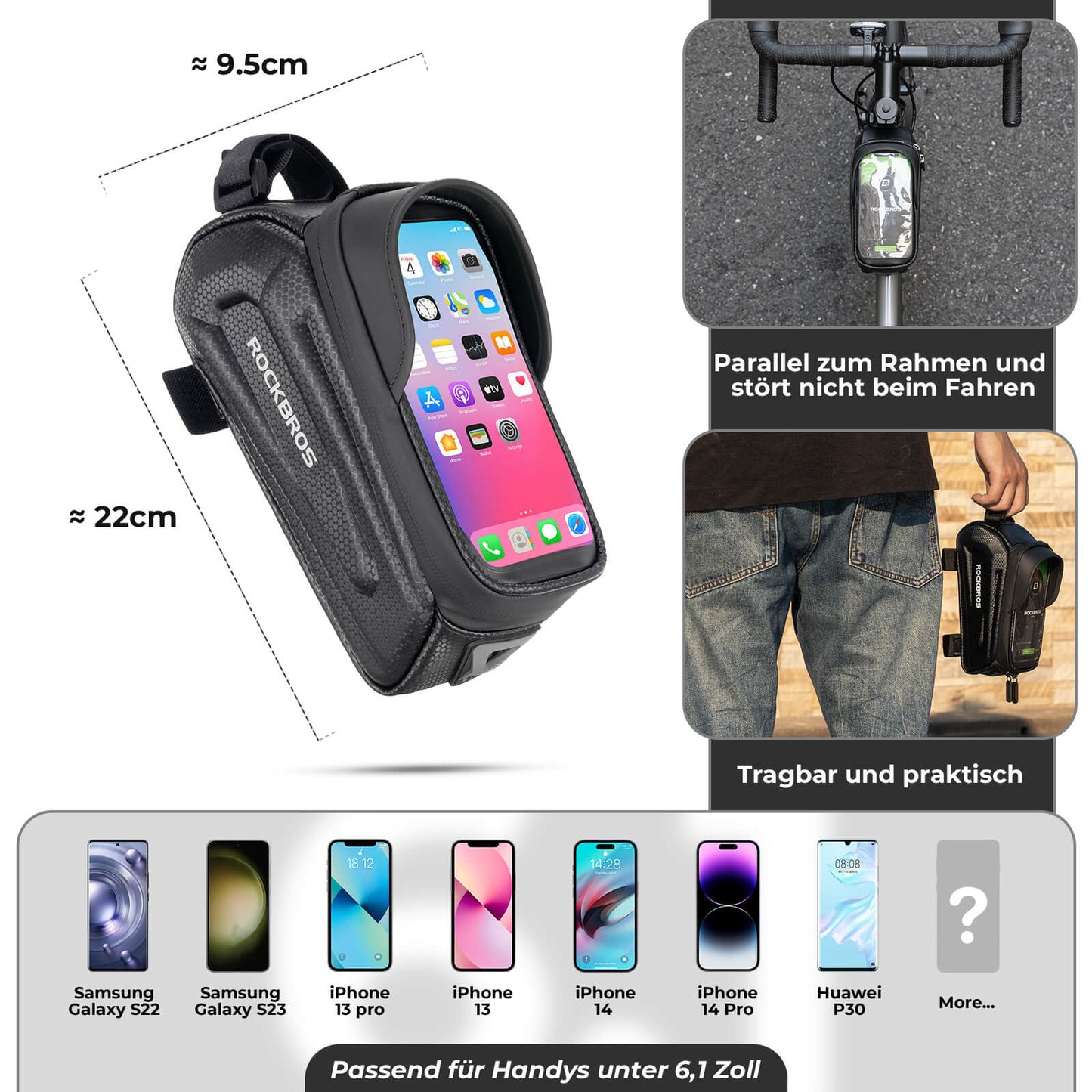 Waterafstotende fietstas, telefoonhoesje met TPU-touchscreen, ROCKBROS