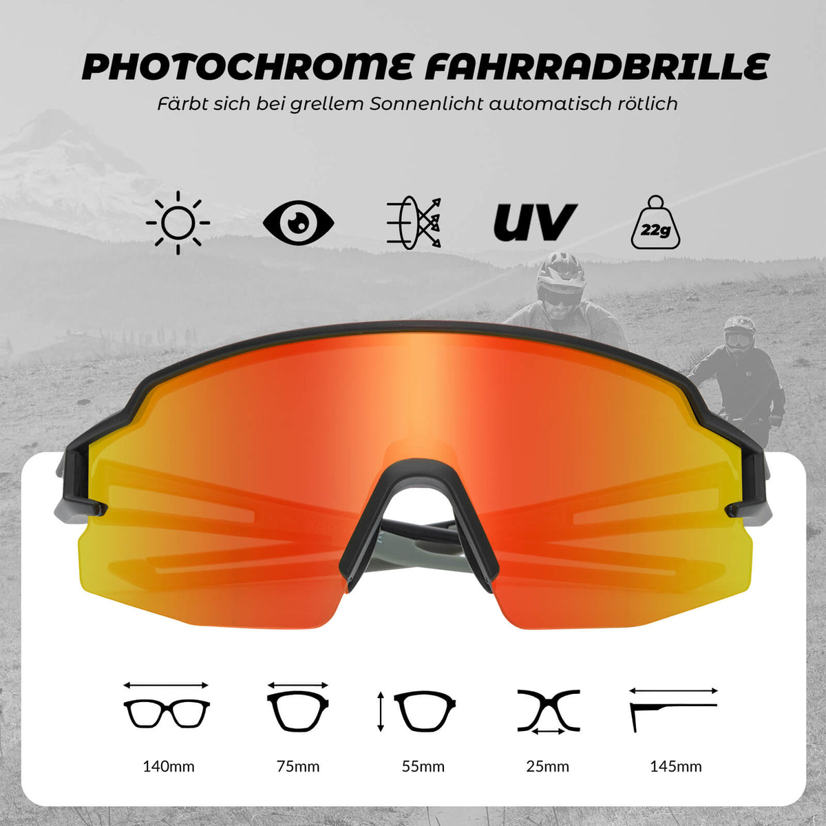 ROCKBROS Fietsbril Fotochromatische Zonnebril UV400-Bescherming