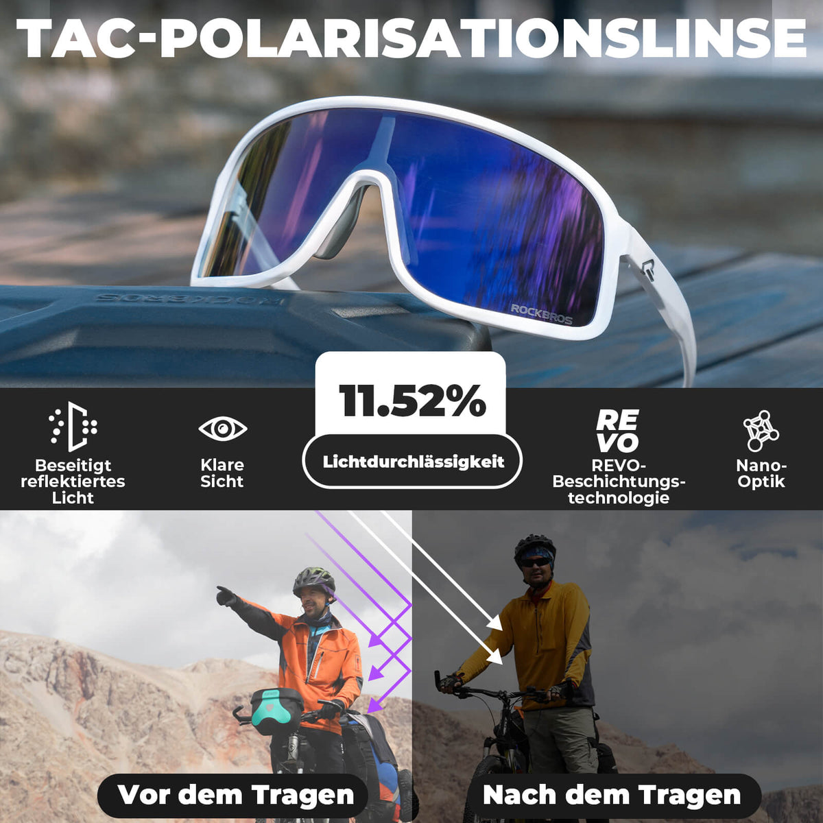 ROCKBROS Zonnebril Zelftönend UV400-bescherming