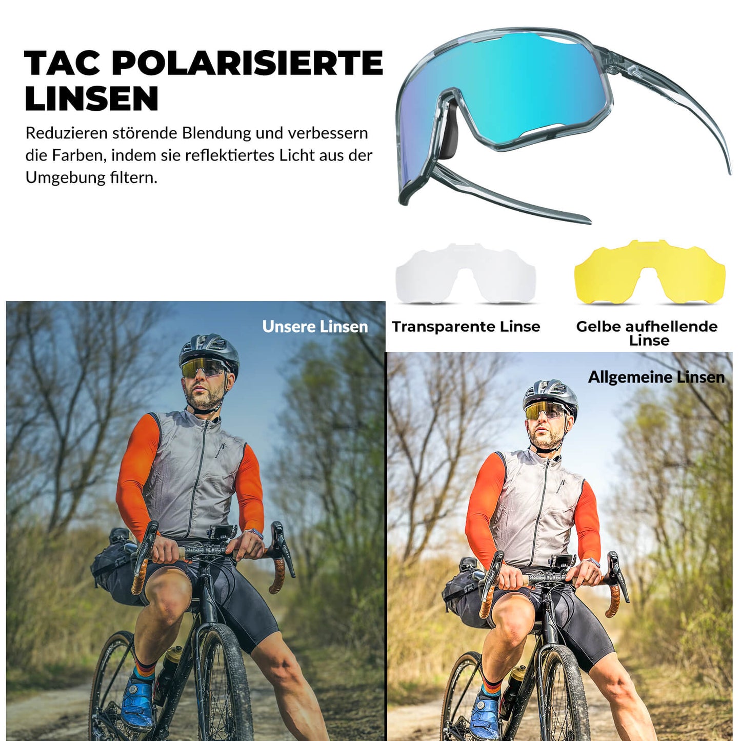Fietsbril, gepolariseerde zonnebril, UV-bescherming, verwisselbare neuspads, dames/heren, ROCKBROS