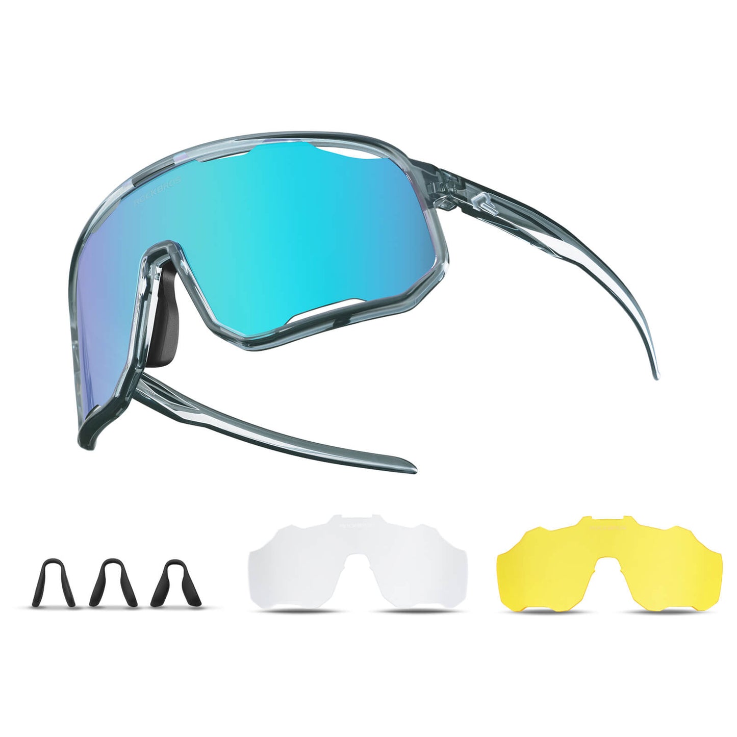 Fietsbril, gepolariseerde zonnebril, UV-bescherming, verwisselbare neuspads, dames/heren, ROCKBROS