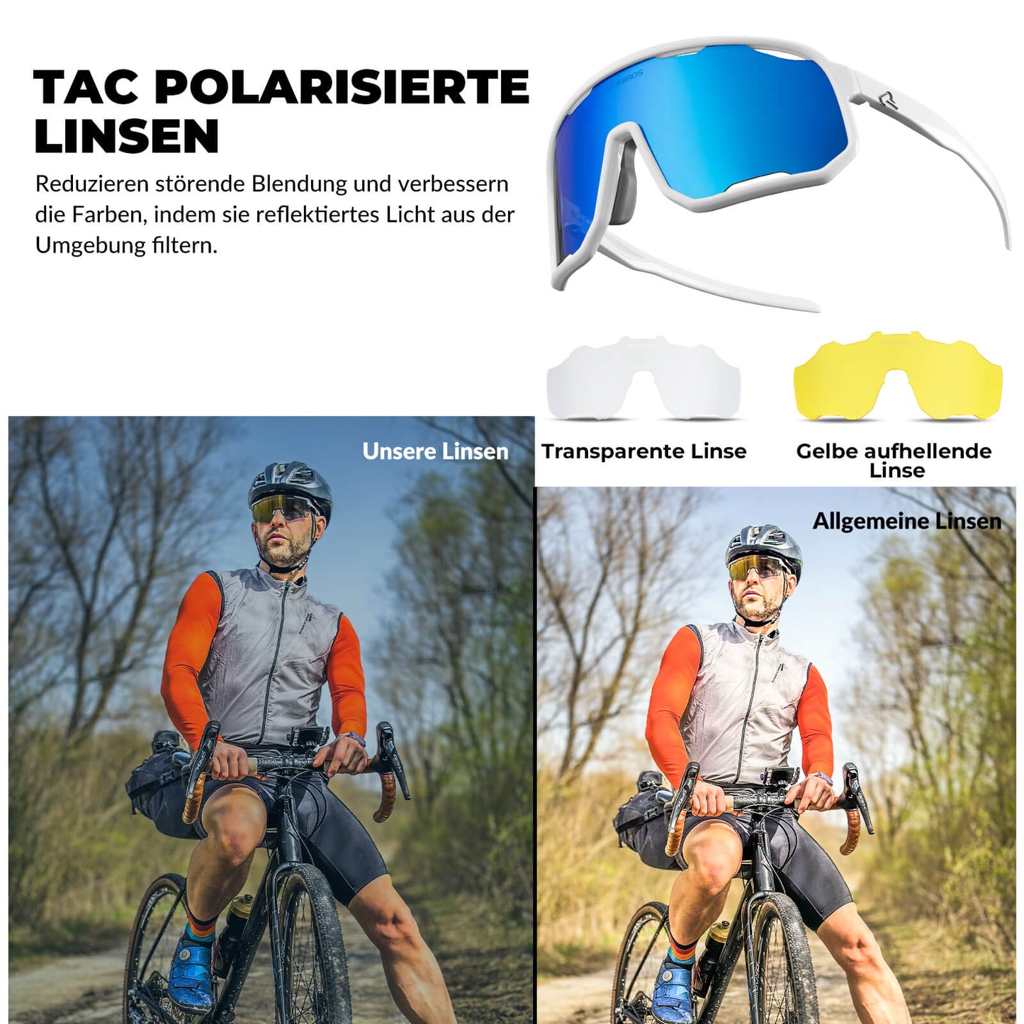 Fietsbril, gepolariseerde zonnebril, UV-bescherming, verwisselbare neuspads, dames/heren, ROCKBROS