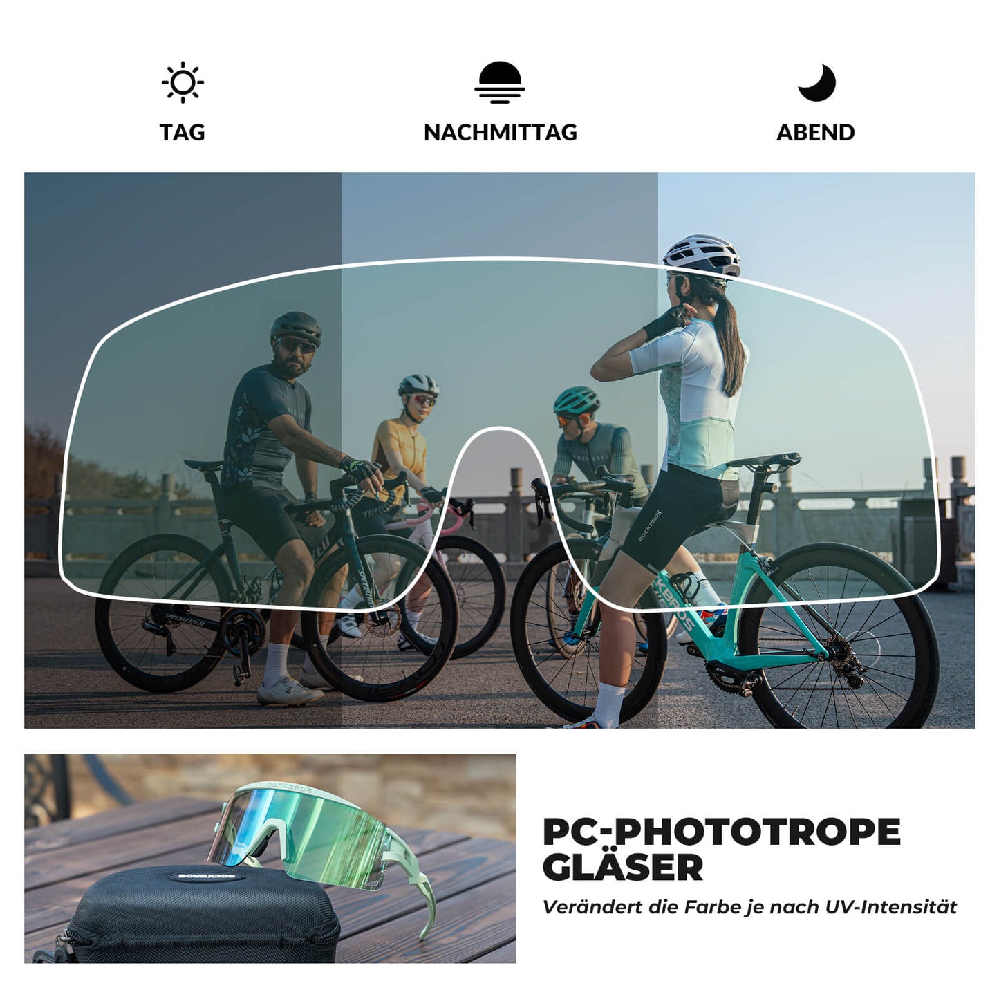 Fietsbril, meekleurend/gepolariseerd, winddicht, UV-bescherming, ROCKBROS