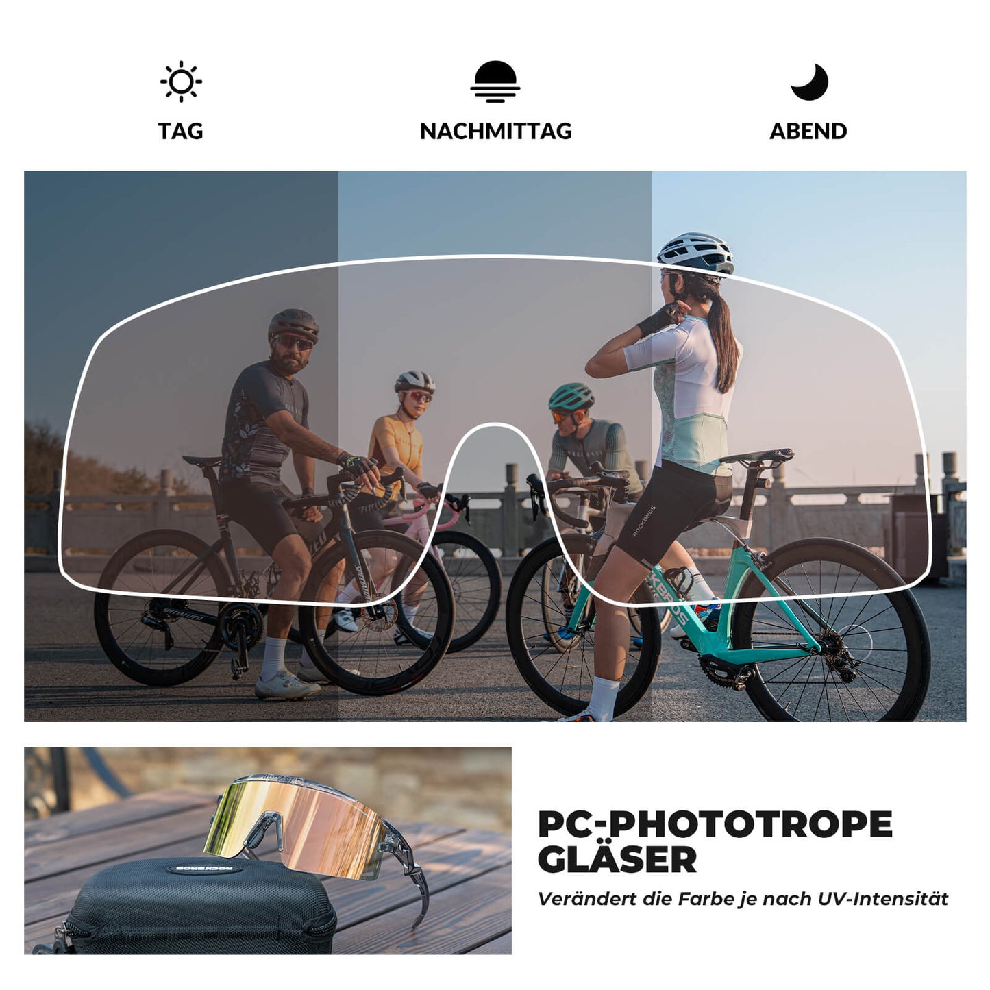 Fietsbril, meekleurend/gepolariseerd, winddicht, UV-bescherming, ROCKBROS