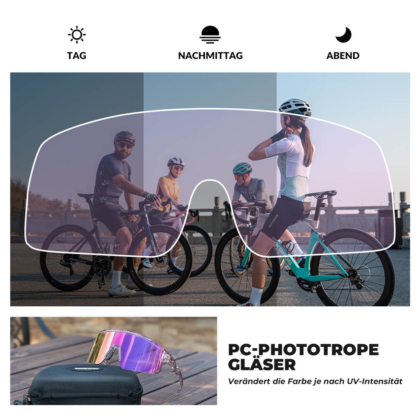 Fietsbril, meekleurend/gepolariseerd, winddicht, UV-bescherming, ROCKBROS
