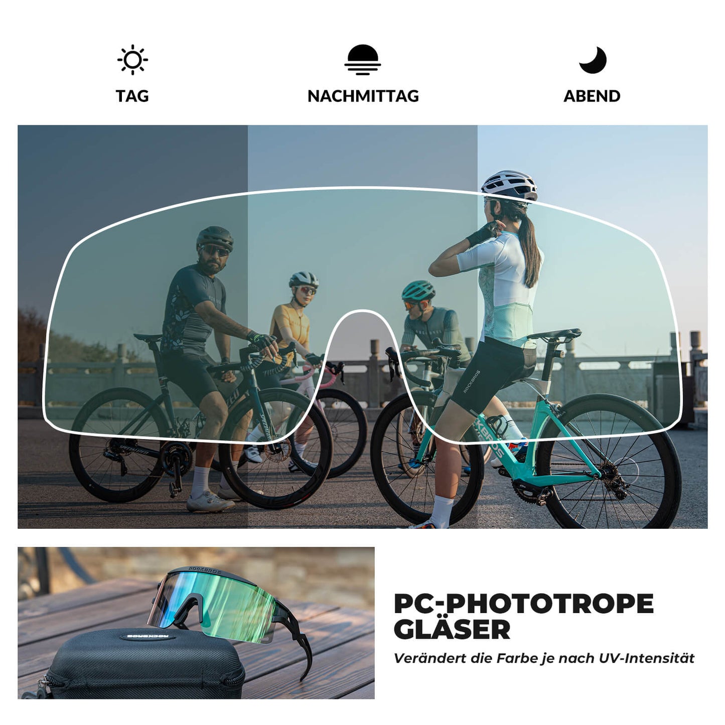 Fietsbril, meekleurend/gepolariseerd, winddicht, UV-bescherming, ROCKBROS