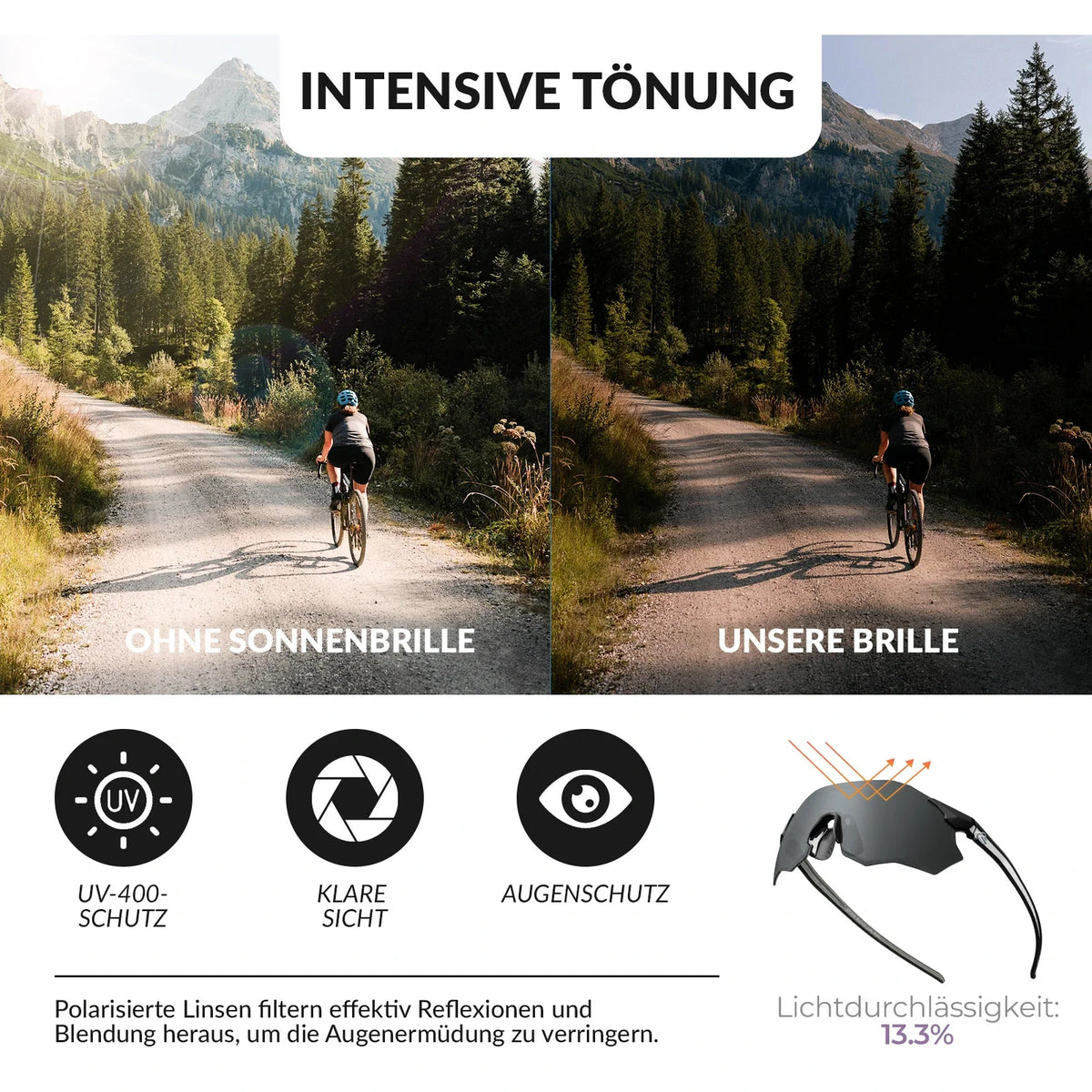 ROCKBROS Fietsbril Zelftönend UV400-bescherming Zonder Montuur -SWIFT