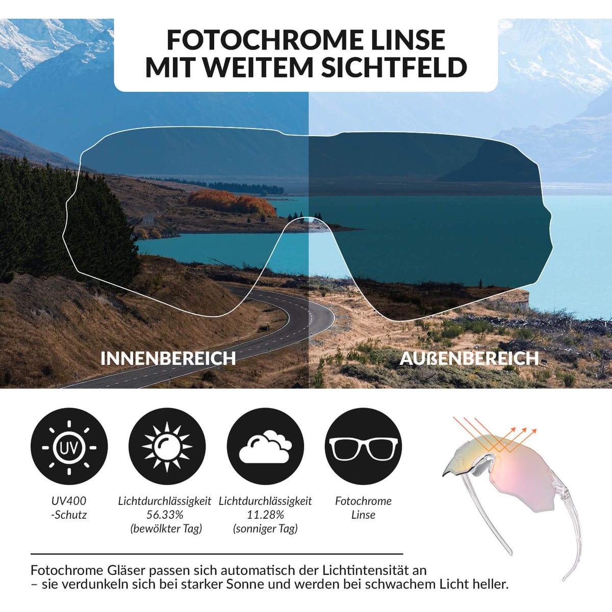 ROCKBROS Fietsbril Zelftönend UV400-bescherming Zonder Montuur -SWIFT