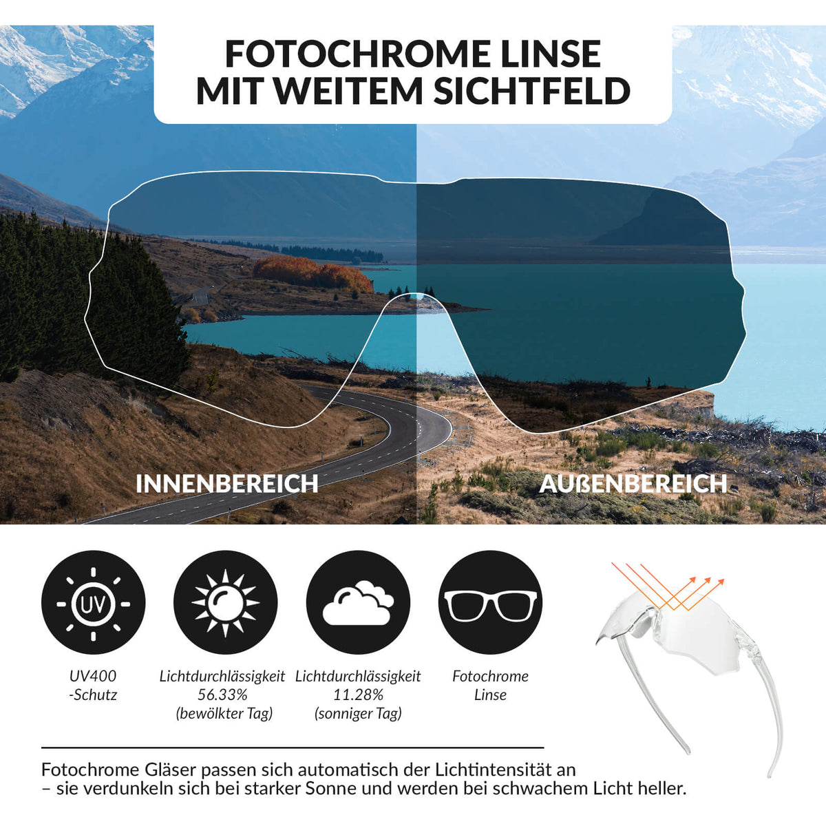 ROCKBROS Fietsbril Zelftönend UV400-bescherming Zonder Montuur -SWIFT