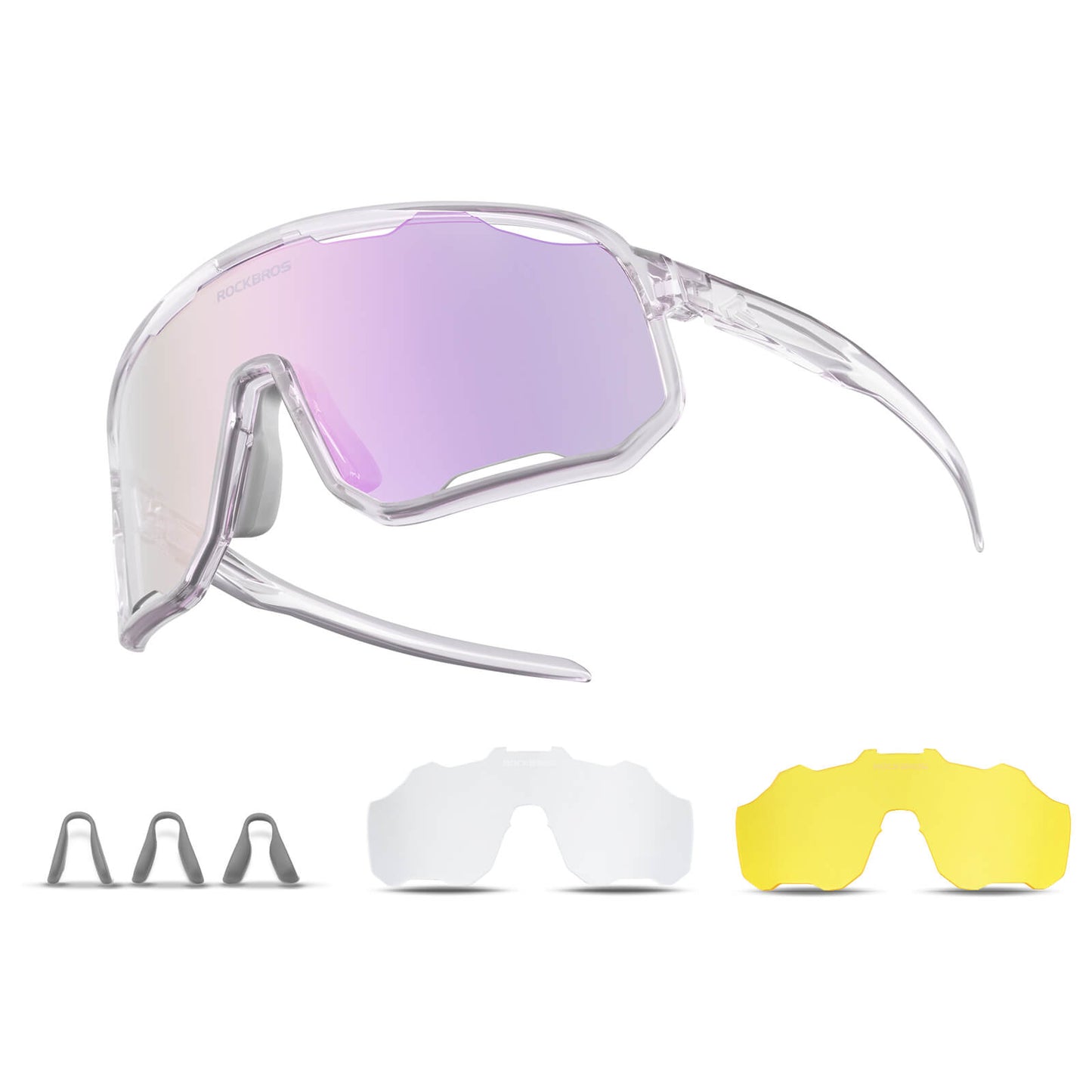 Fietsbril, meekleurende zonnebril, UV-bescherming, verwisselbare neuspads, dames/heren, ROCKBROS