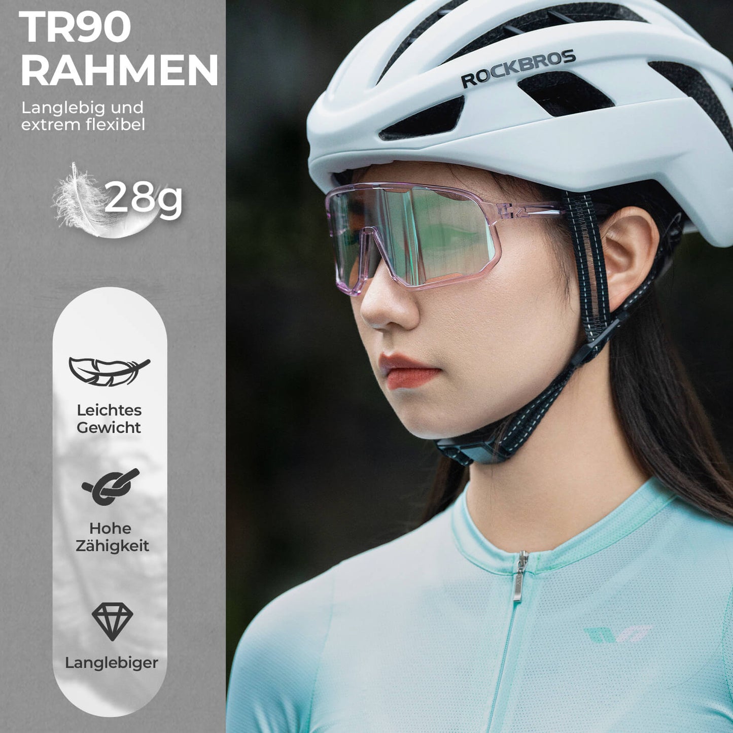 Fietsbril, meekleurende zonnebril, UV-bescherming, verwisselbare neuspads, dames/heren, ROCKBROS