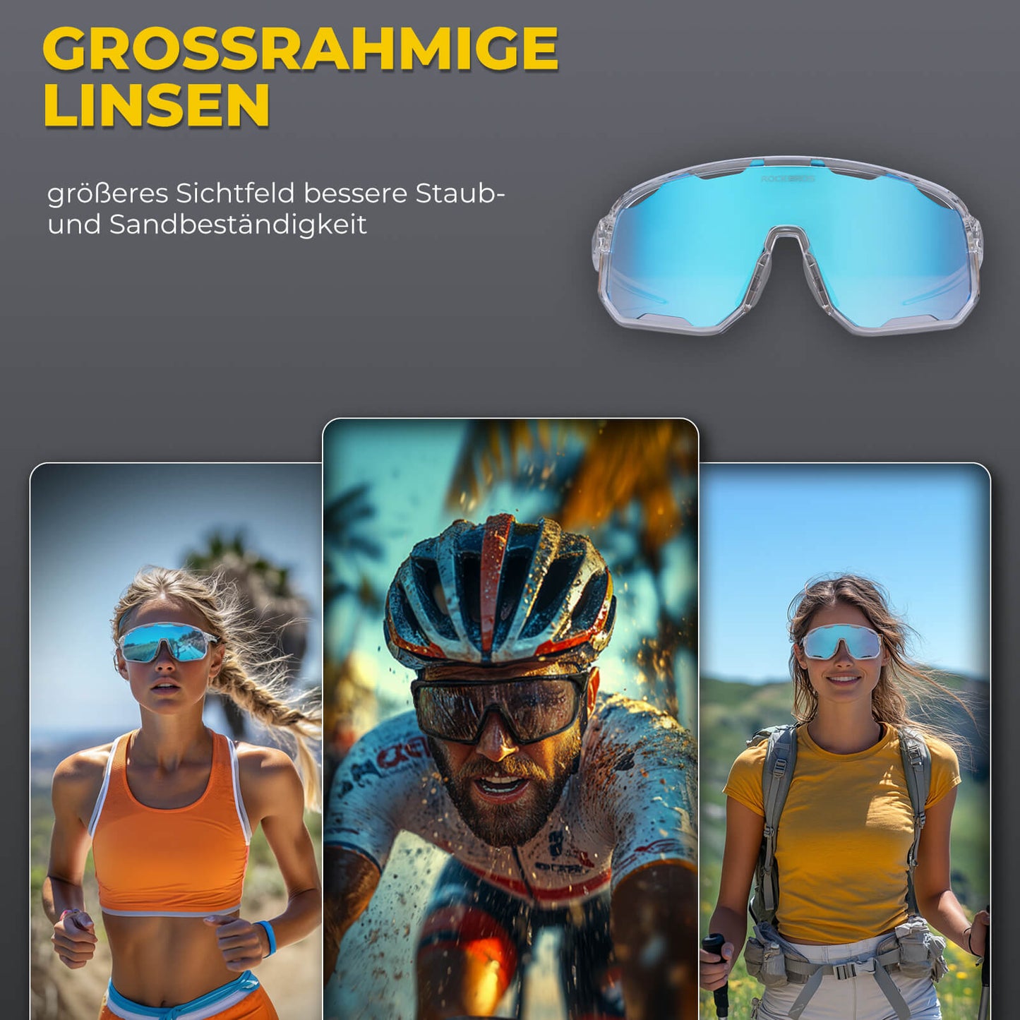 Fietsbril, gepolariseerde zonnebril, UV-bescherming, verwisselbare neuspads, dames/heren, ROCKBROS