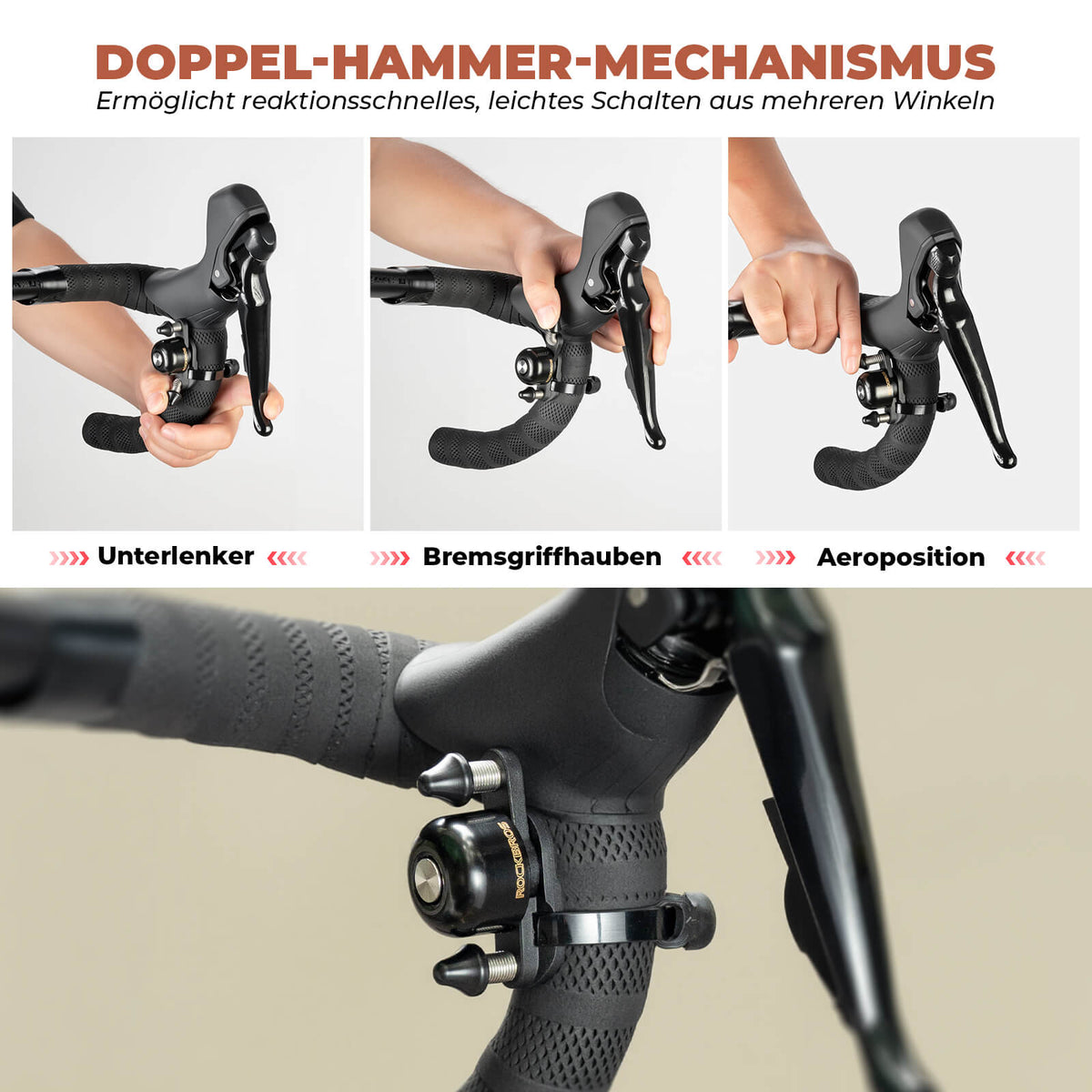 ROCKBROS Racefiets MTB Fietsbel met Dubbele Klepel 180° draaibaar