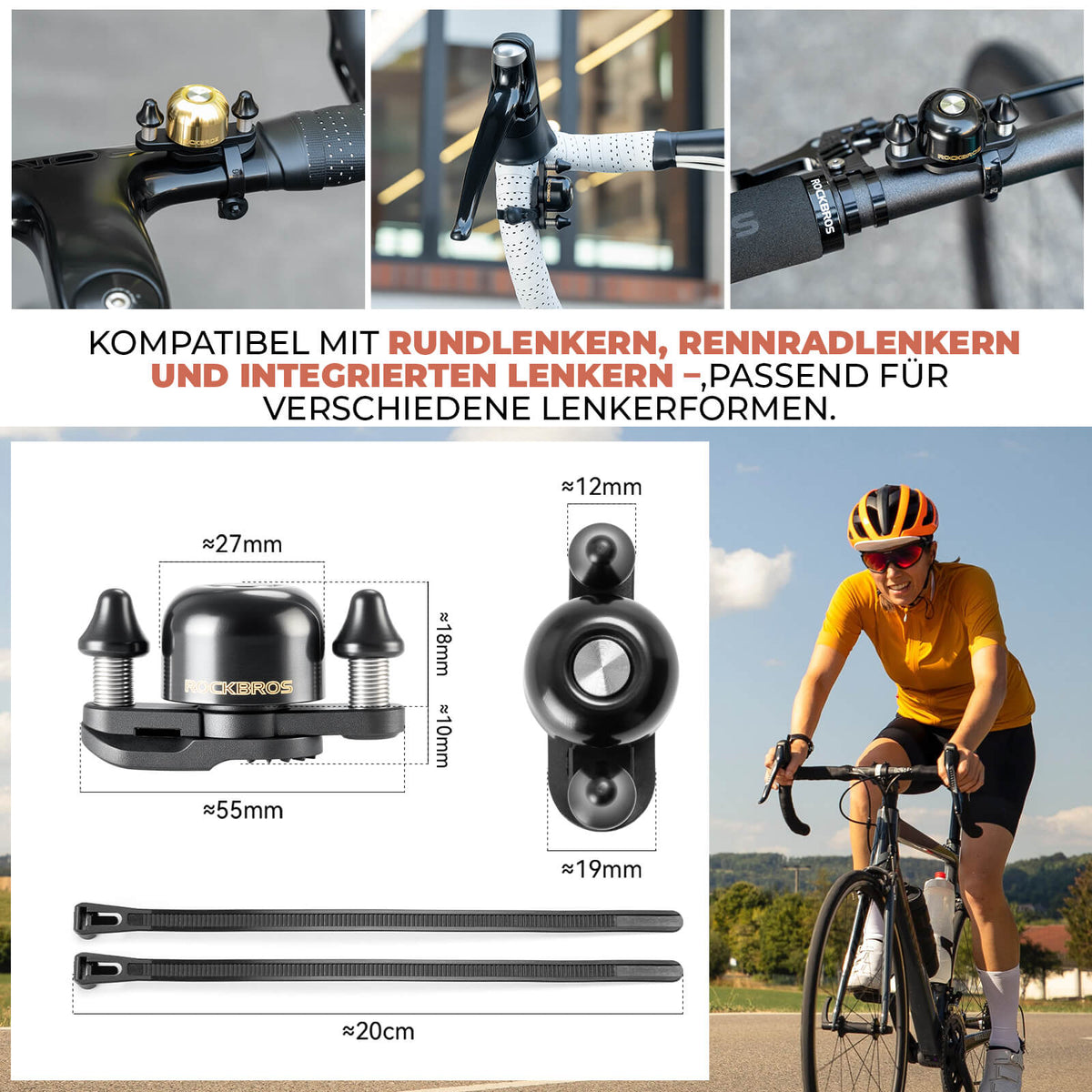 ROCKBROS Racefiets MTB Fietsbel met Dubbele Klepel 180° draaibaar