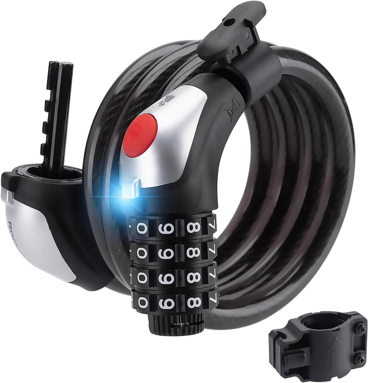 ROCKBROS Fietsslot Cabelslot 4-Cijferige Numerieke Code met Licht 120cm/180cm