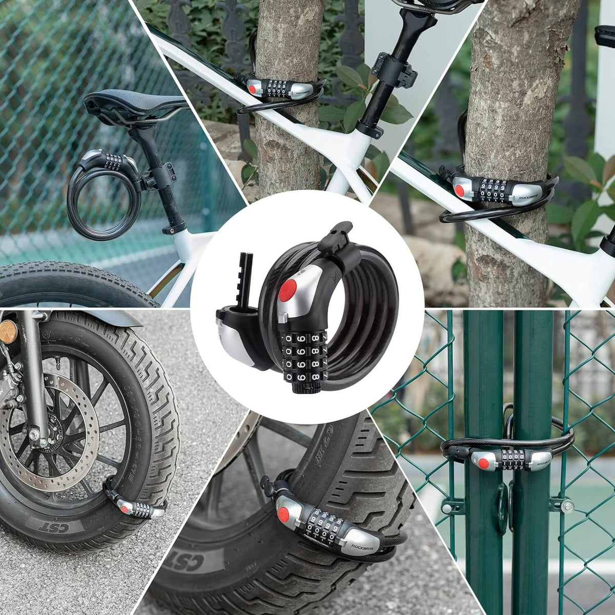 ROCKBROS Fietsslot Cabelslot 4-Cijferige Numerieke Code met Licht 120cm/180cm