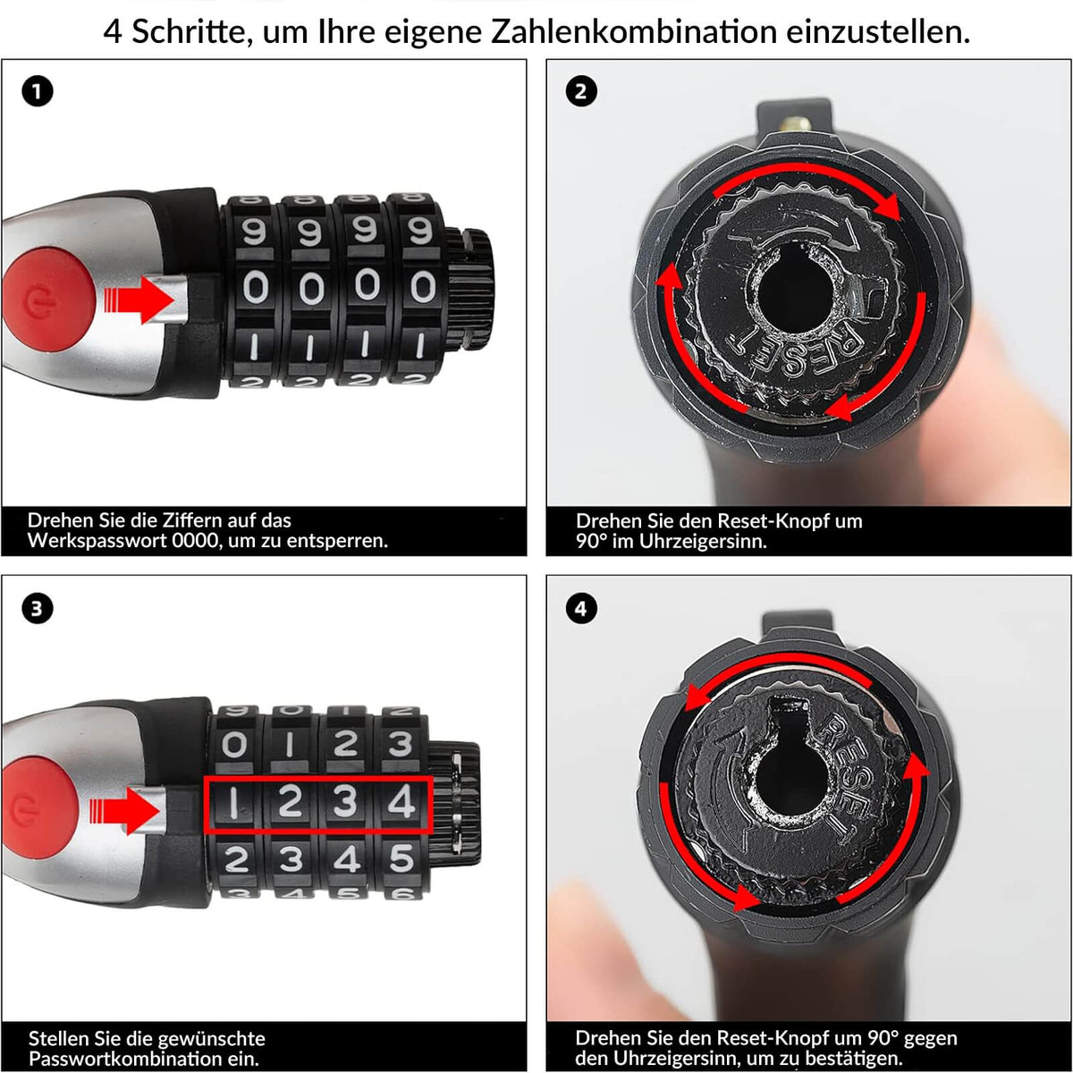 ROCKBROS Fietsslot Cabelslot 4-Cijferige Numerieke Code met Licht 120cm/180cm