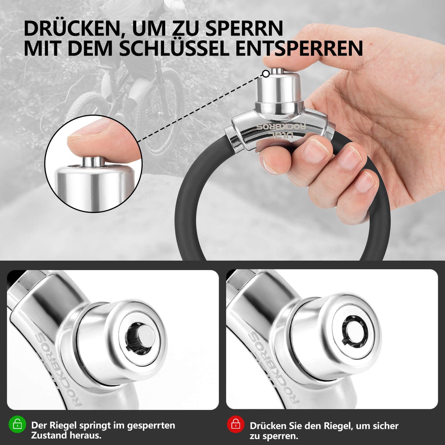 Fietskabelslot met klittenbandsluiting, geen sleutel nodig, ROCKBROS