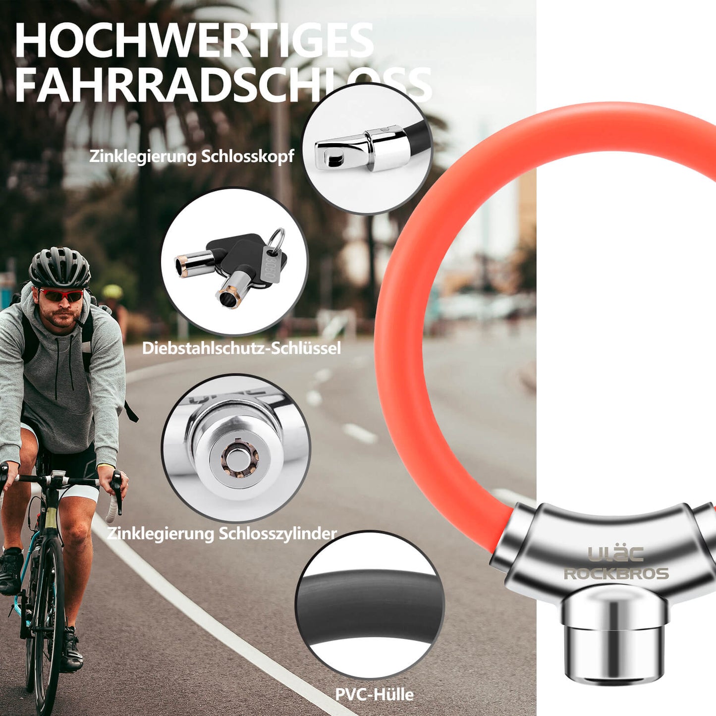 Fietskabelslot met klittenbandsluiting, geen sleutel nodig, ROCKBROS