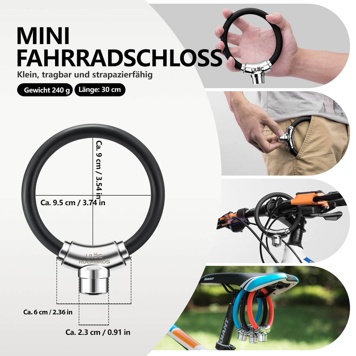 Fietskabelslot met klittenbandsluiting, geen sleutel nodig, ROCKBROS