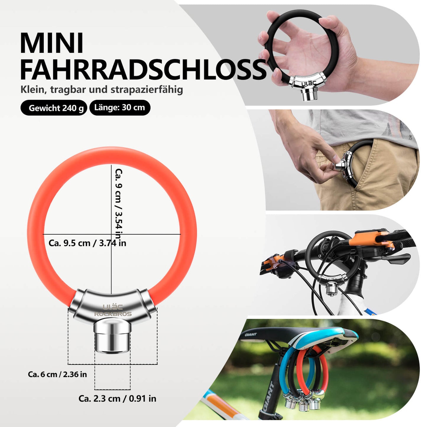 Fietskabelslot met klittenbandsluiting, geen sleutel nodig, ROCKBROS