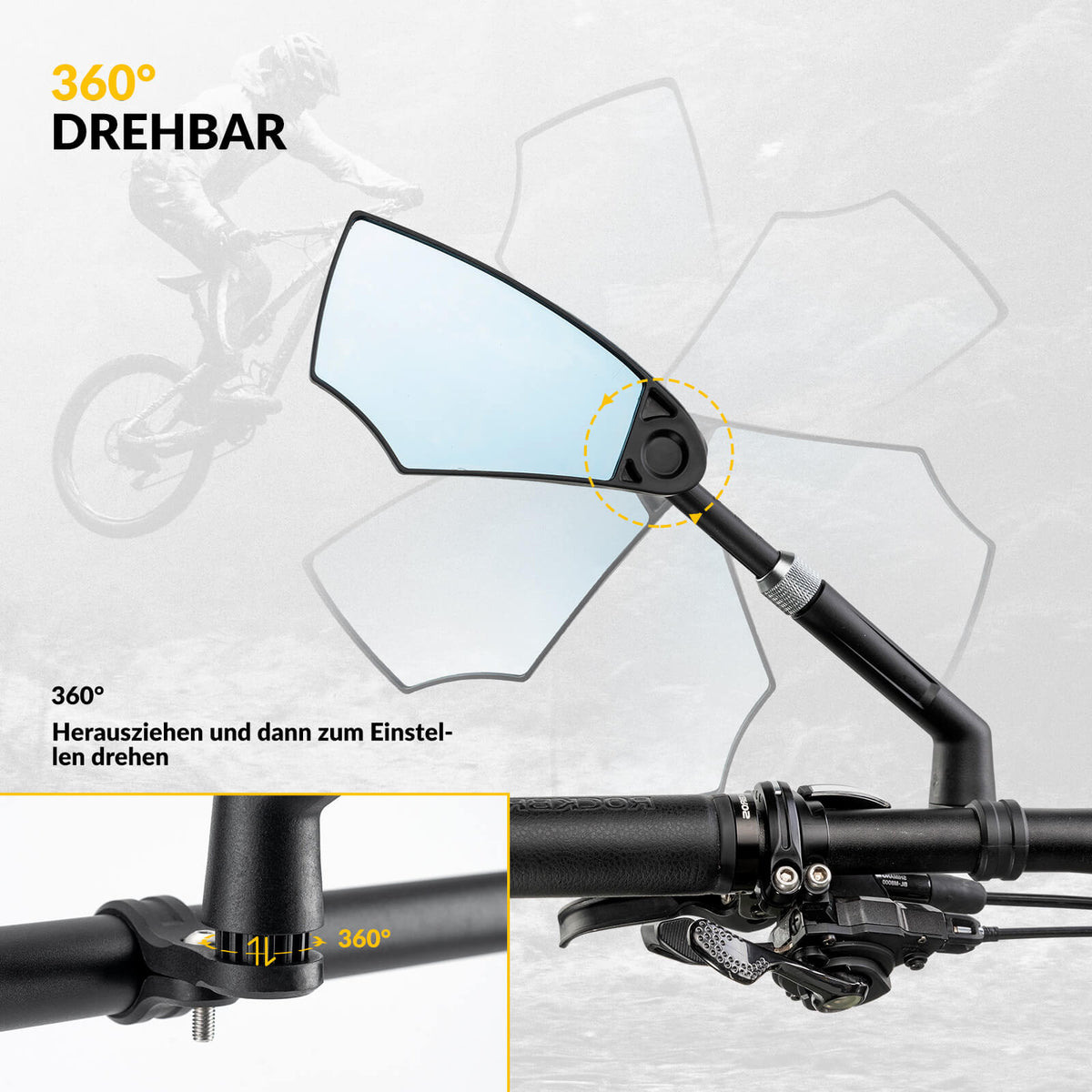ROCKBROS Fiets Spiegel Achterspiegel 360°Draaibaar Vouwbaar voor Stuur 20–23mm