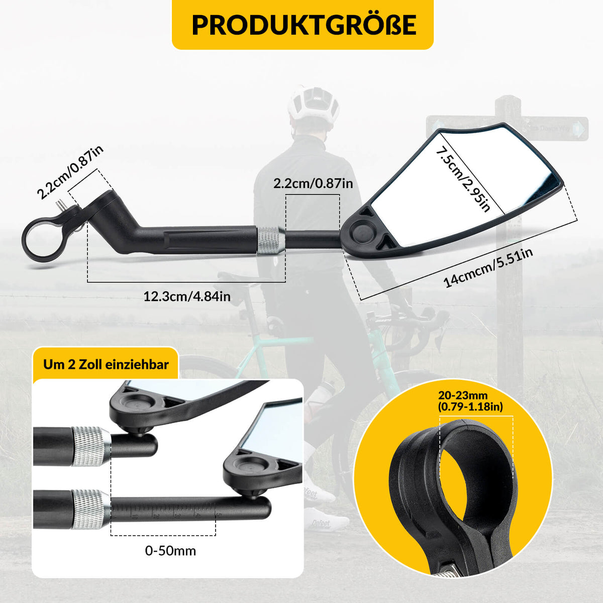 ROCKBROS Fiets Spiegel Achterspiegel 360°Draaibaar Vouwbaar voor Stuur 20–23mm