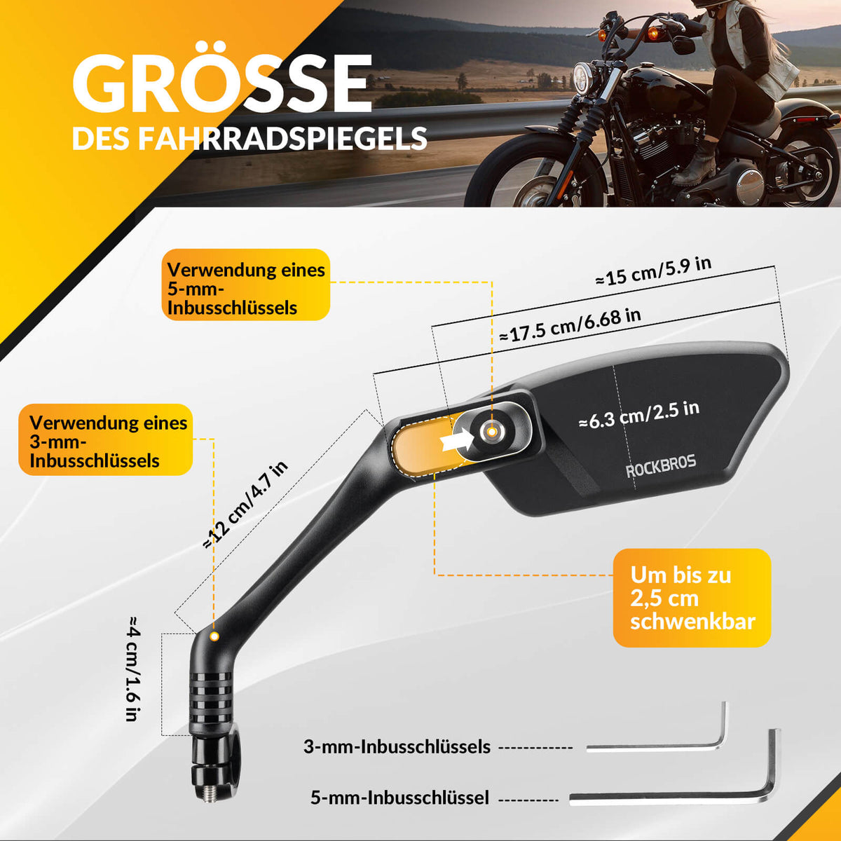ROCKBROS Fietspiegel Achterspiegel 360 ° Verstelbaar voor Stuur 21-26mm