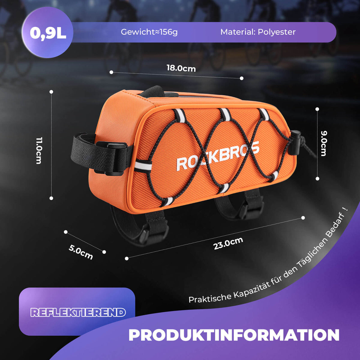 ROCKBROS Buisstas 1 L Volledig Reflecterend Wit/Oranje