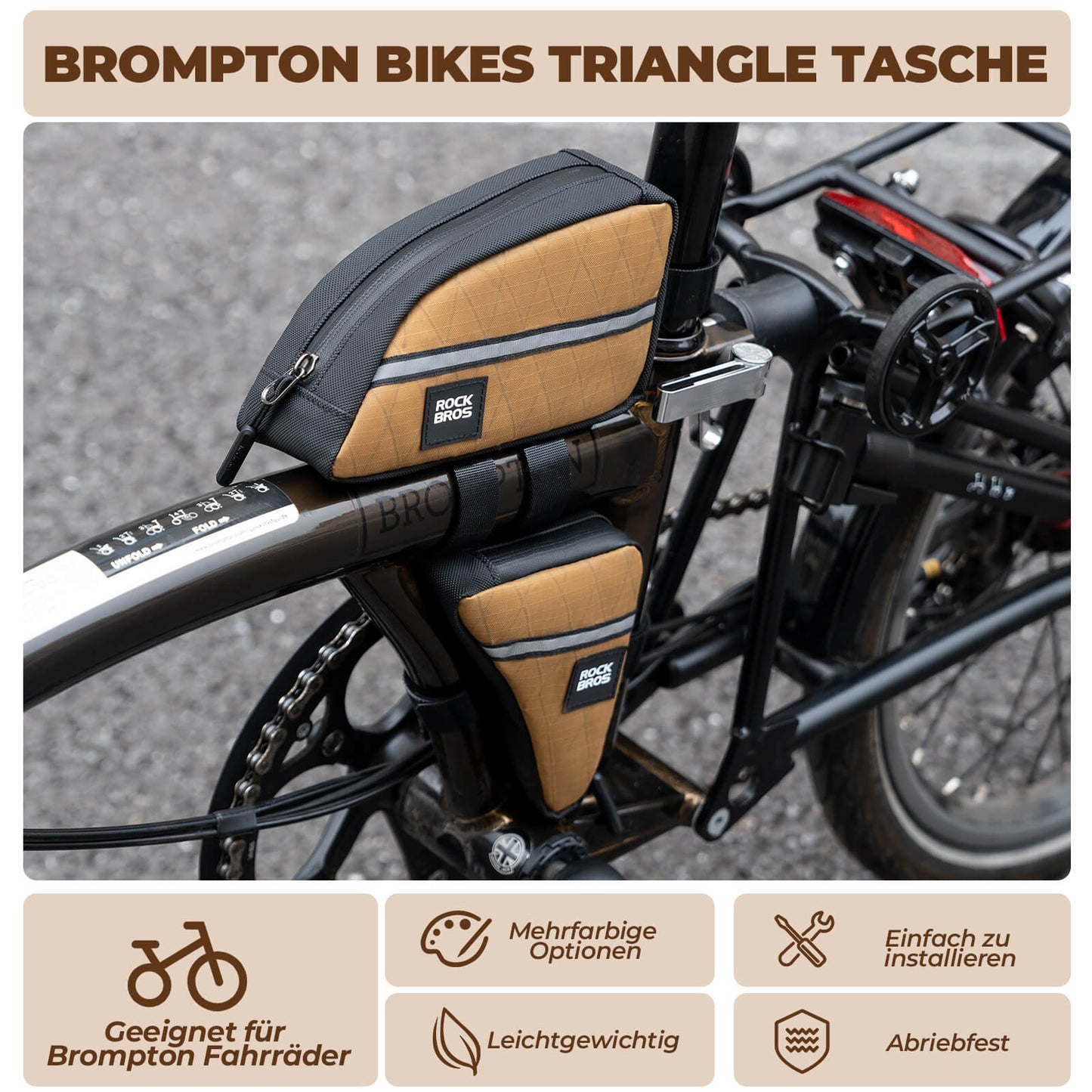 Fietsframetas, driehoekige tas voor Brompton 0,25/0,3L ROCKBROS